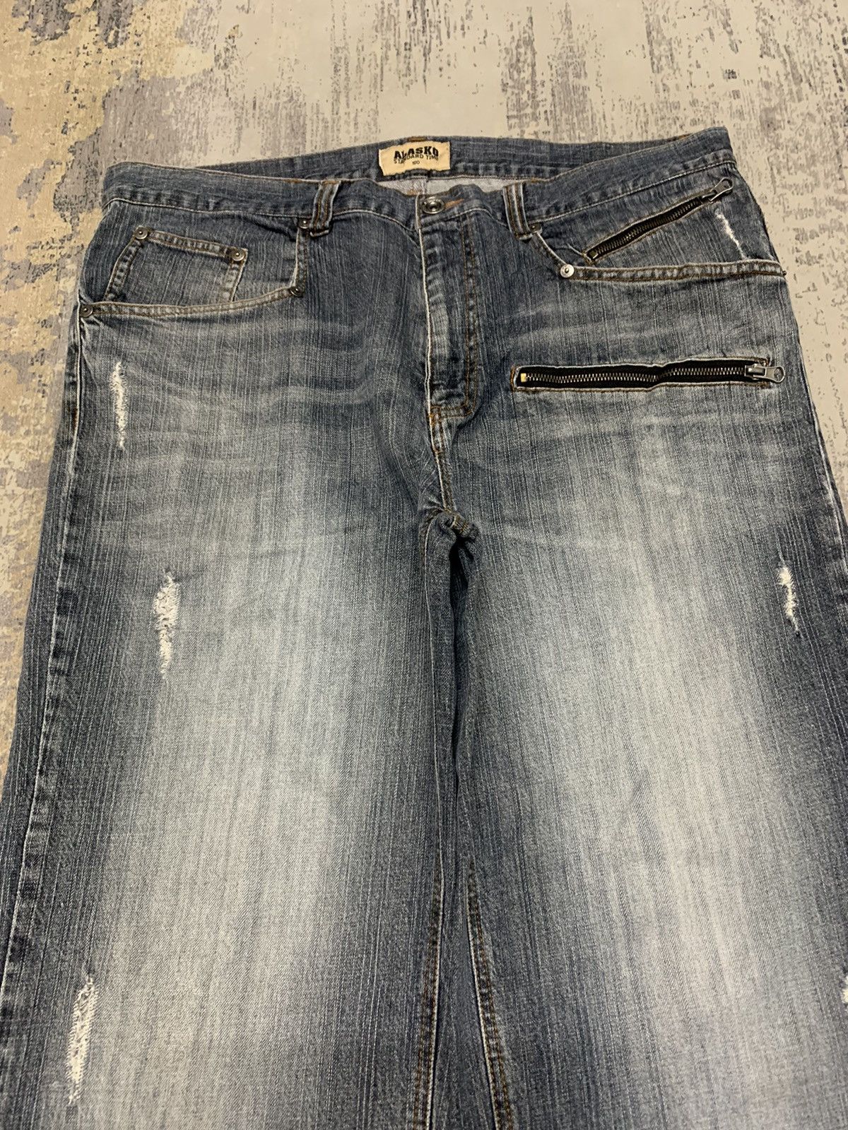 Japanese Brand Alasko Baggy Wide Leg Distressed Denim Jeans Y2K Streetwear Size US 39 - 5 Thumbnail