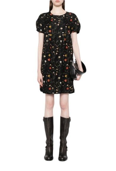 R13 RAGLAN SLEEVE BABYDOLL S Floral Black Wool Silk Dress 89923 Size S / US 4 / IT 40 - 1 Thumbnail