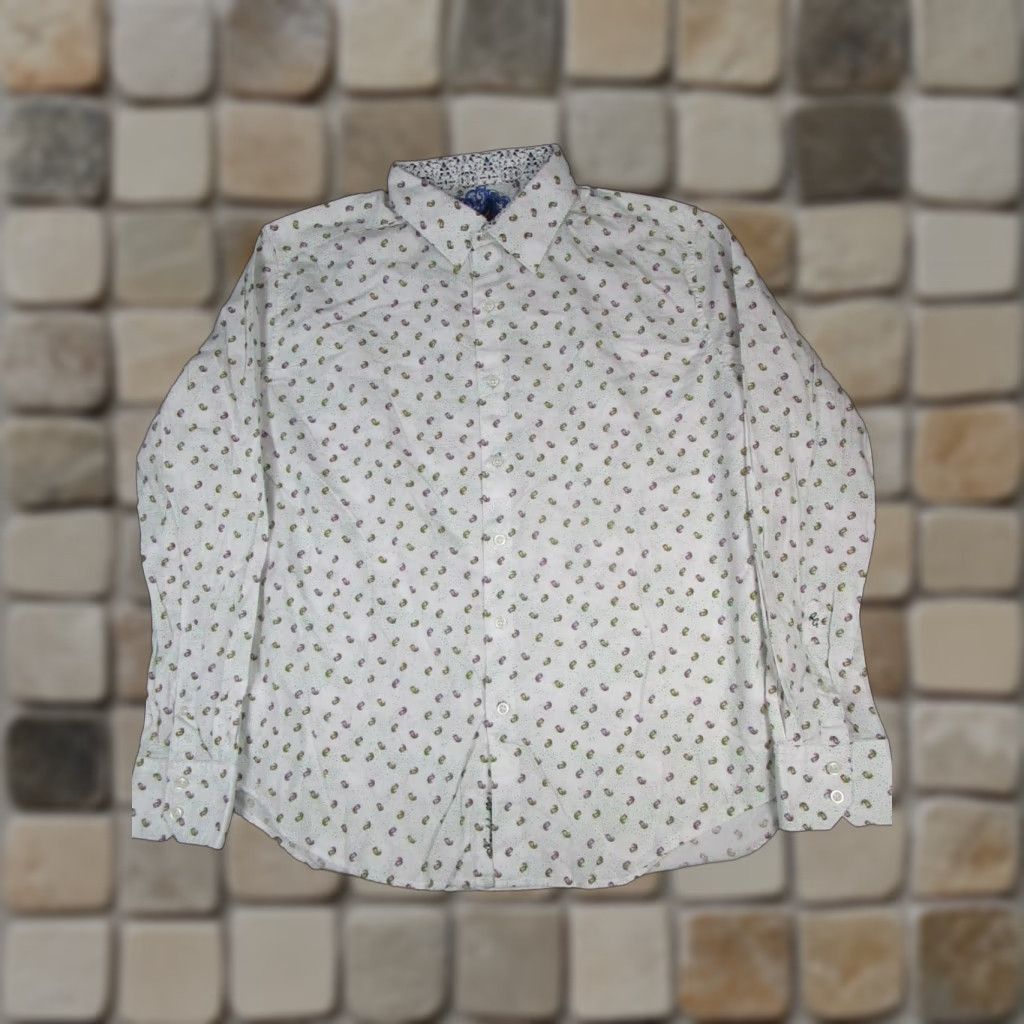 Robert Graham Robert Graham Shirt Mens XL Blue White Yellow Paisley Cotton Button-Up Collar-Down Long Sleeve Buttons Men Regular Button-Up Size US XL / EU 56 / 4 - 1 Thumbnail