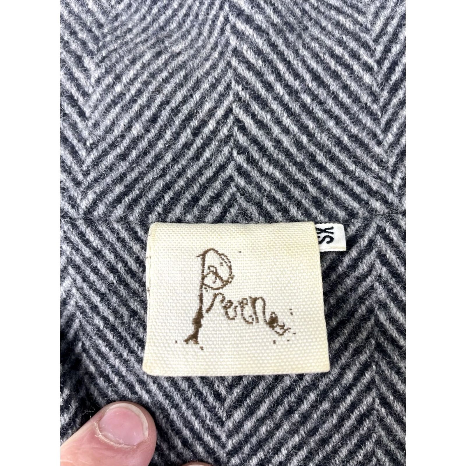 Vintage PREEN by Thornton Bregazzi Coat XS Herringbone Oversize Wrap Tie Dolman Sleeve Gray Wool Women Size XS / US 0-2 / IT 36-38 - 3 Thumbnail