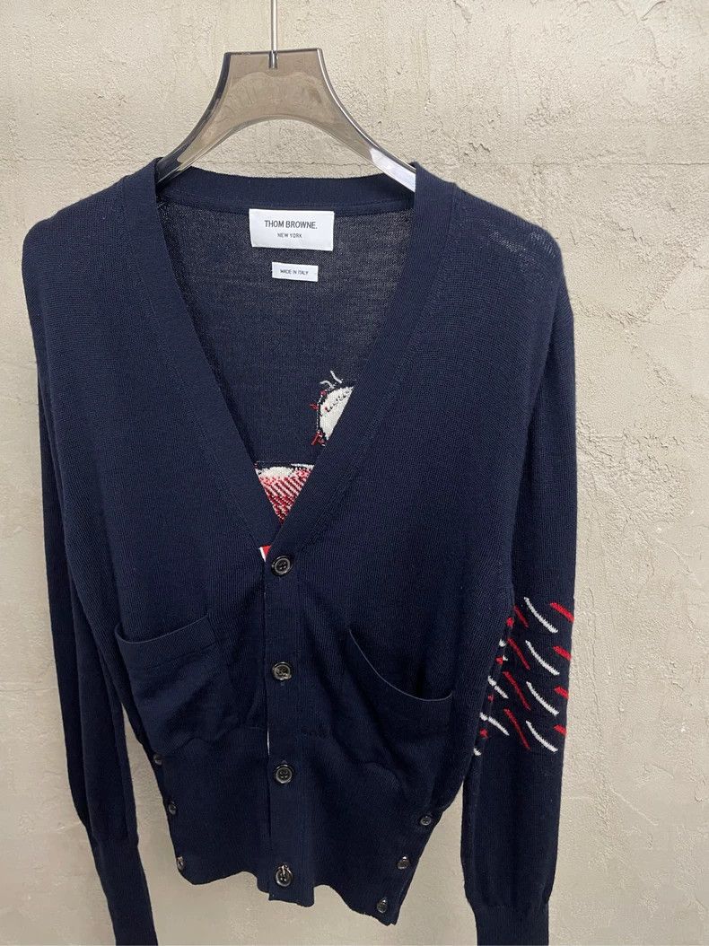 Thom Browne Thom browne Dark blue back duck four-striped wool cardigan Size US S / EU 44-46 / 1 - 3 Thumbnail