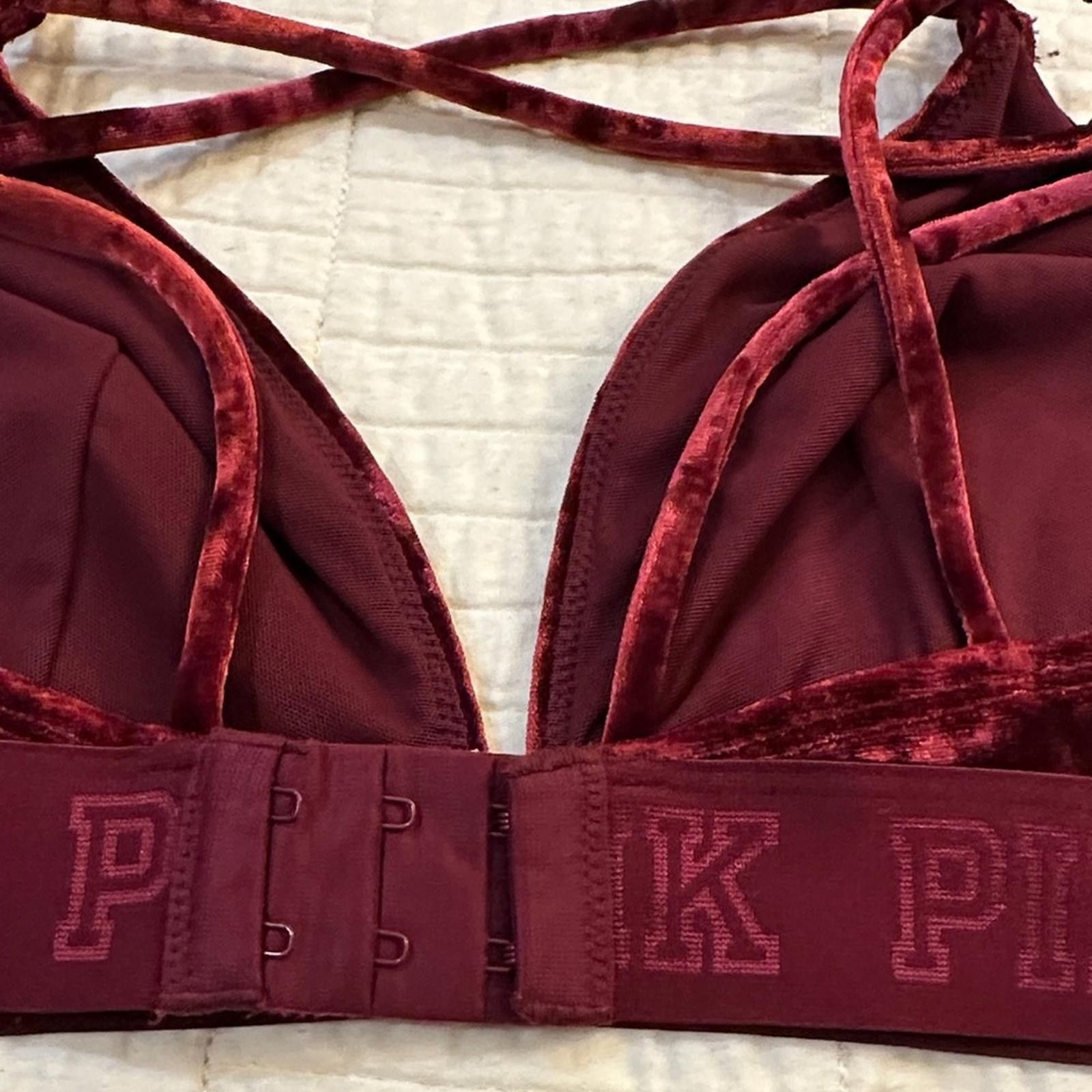 Other PINK Victoria's Secret Burgundy Velvet Bralette Large EUC Size ONE SIZE - 5 Thumbnail