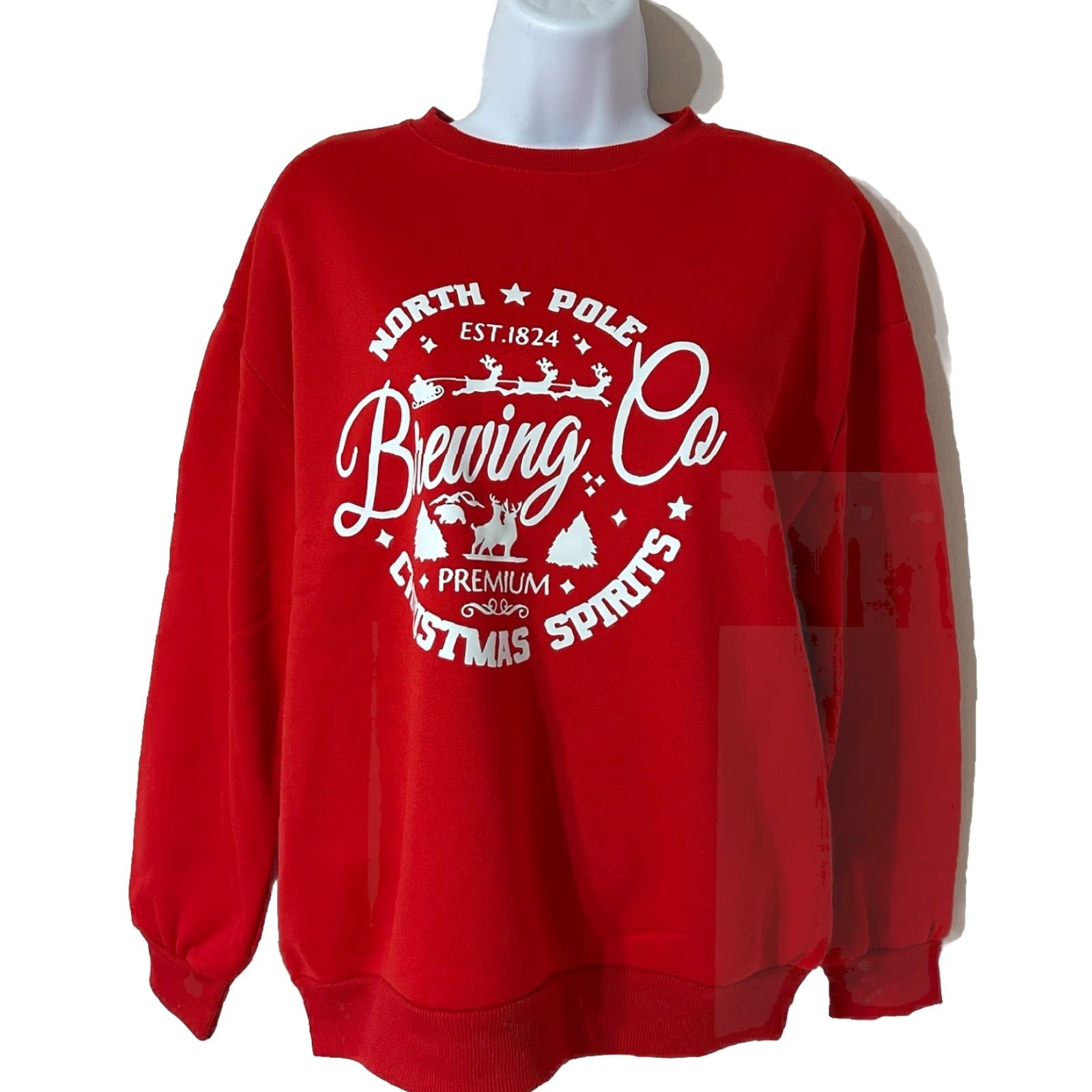 Shein SHEIN Red Christmas Sweater Crew Neck Women Small North Pole Brewing Pullover Knit Gift Holiday Pattern Christmas Womens Short Description NC Size S / US 4 / IT 40 - 2 Thumbnail