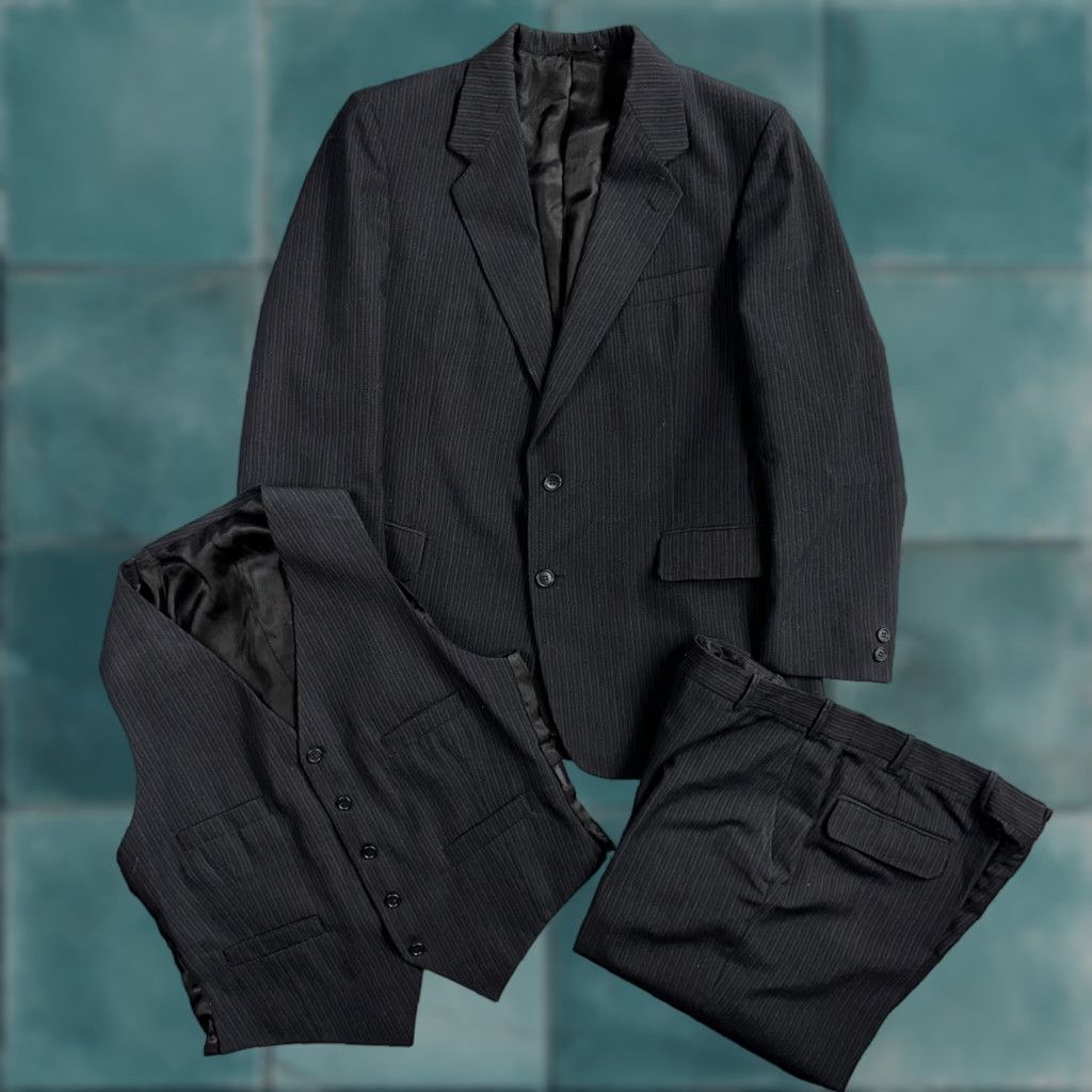 American Trench VINTAGE American Trend Mens 3 Piece Suit Jacket Coat Pants Vest 1970s Rockabilly Black Size 42 Size 42R - 1 Thumbnail