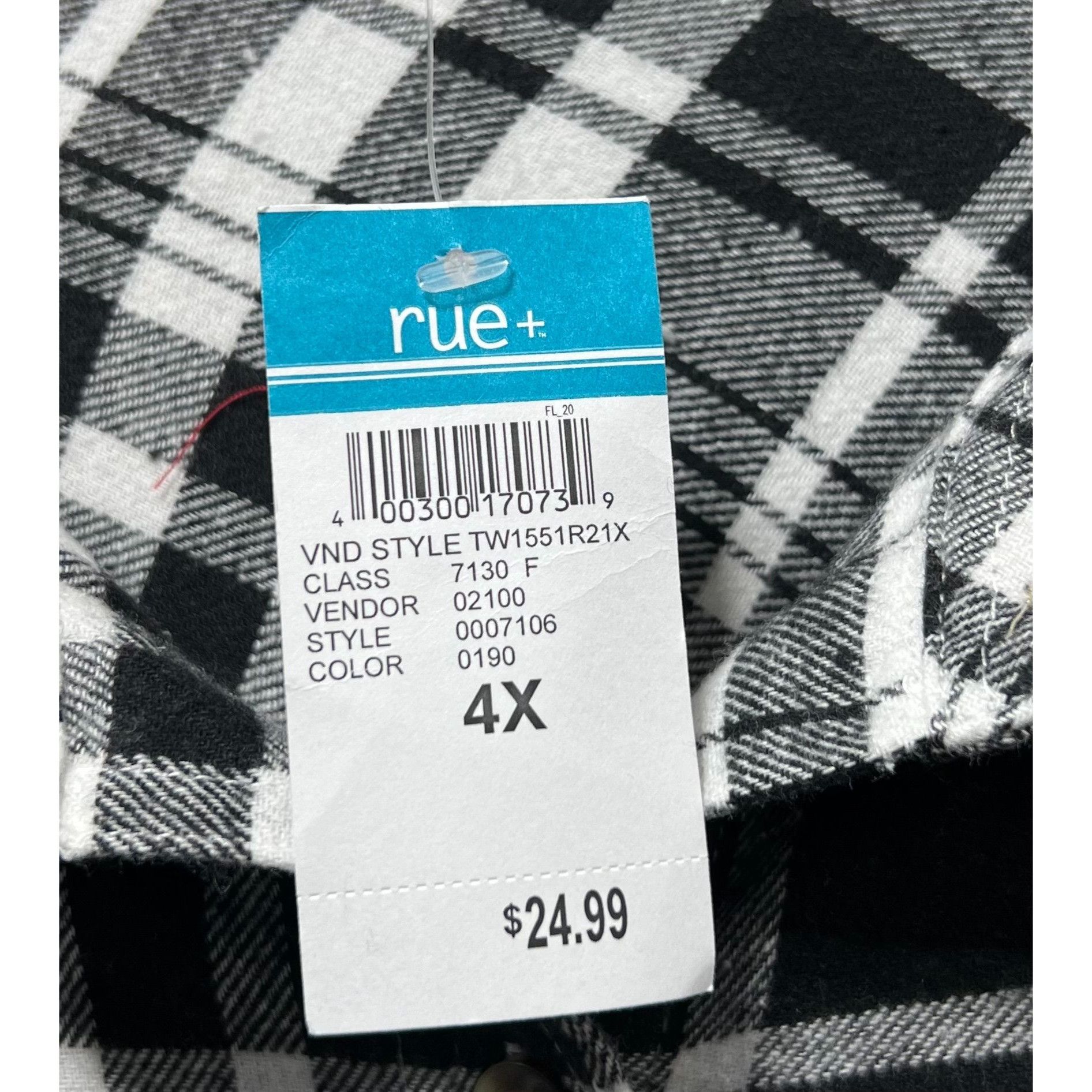Other Rue + - Women's Plaid Long Sleeve Shirts - Black/White - 4X Size 4XL / US 24-26 - 8 Thumbnail