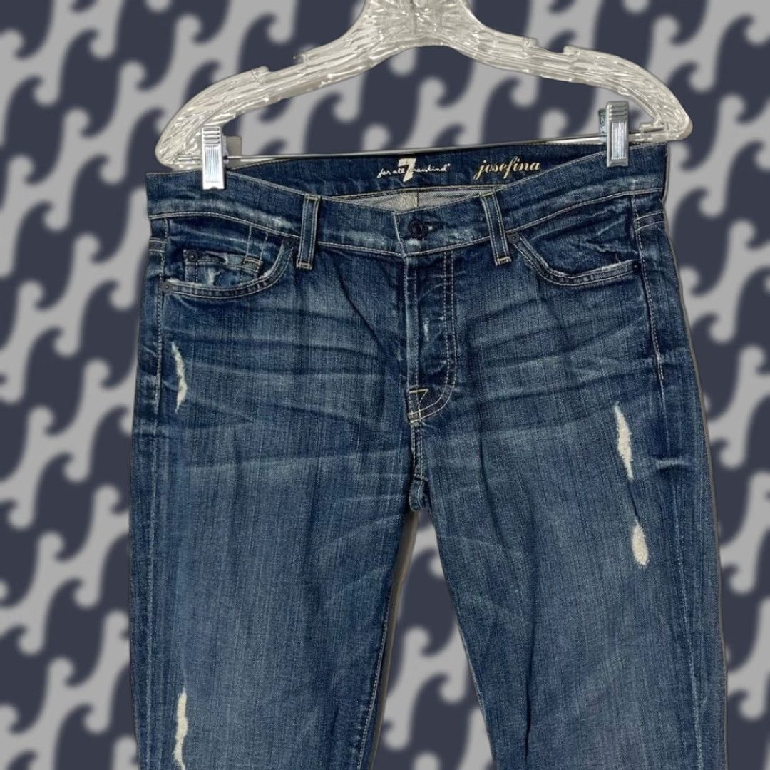 7 For All Mankind 7 For All Mankind Josefina Jeans Blue Distressed Size 27 Boyfriend Slim 5-Pocket Denim Cotton Blend Women Size 27" / US 4 / IT 40 - 1 Thumbnail