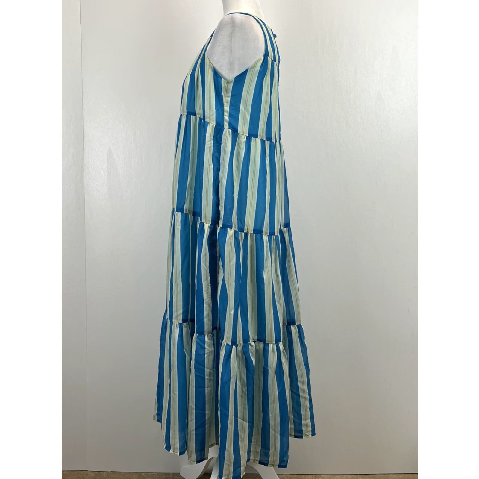 Vintage Olivia James the Label Hampden Dress XS Blue Striped Maxi Pockets Chiffon Womens Size XS / US 0-2 / IT 36-38 - 2 Thumbnail