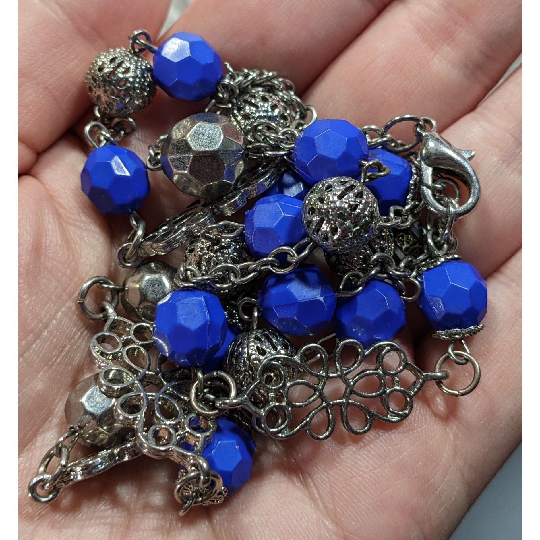 Other Floral Blue And Silver Tone Beaded Necklace Size ONE SIZE - 5 Thumbnail