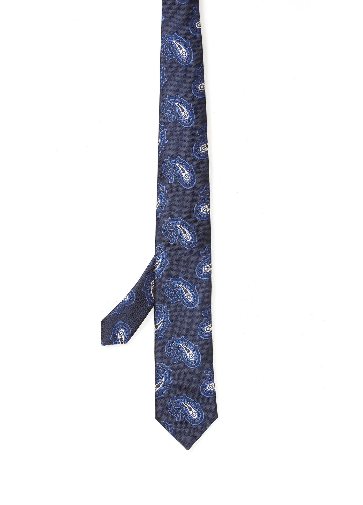 Corneliani CORNELIANI navy blue paisley motif woven silk tie Italy Size ONE SIZE - 1 Thumbnail