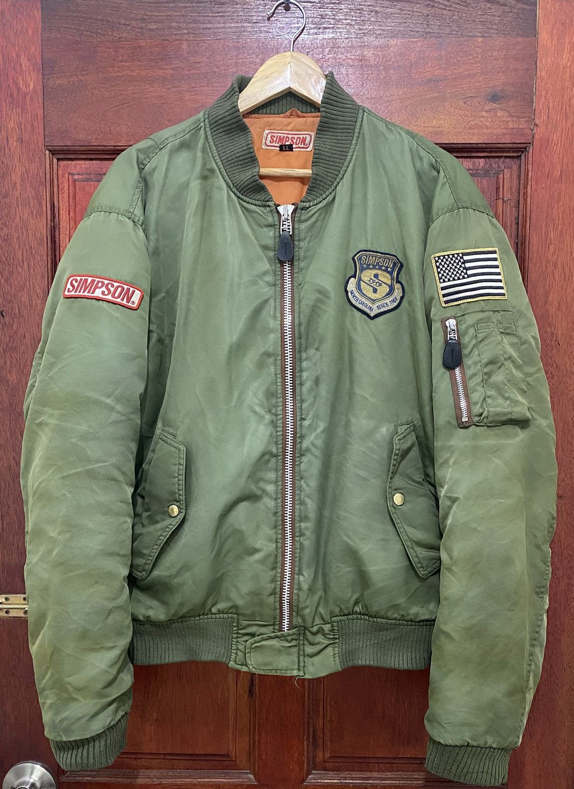 Sports Specialties × Vintage Simpson Biker Bomber Jacket Olive Green Ma-1 Motorcycle Size US L / EU 52-54 / 3 - 1 Thumbnail