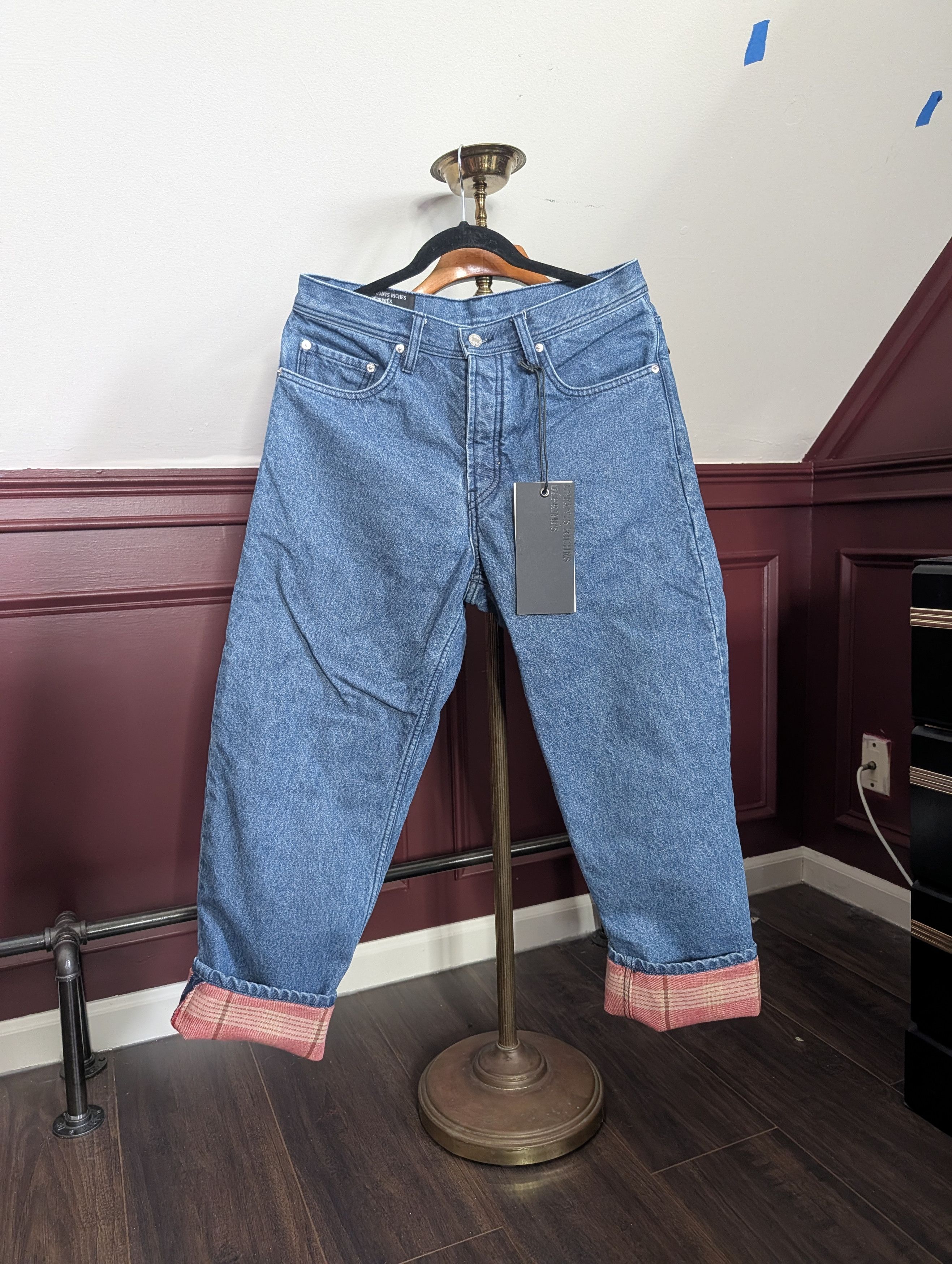 Enfants Riches Deprimes RARE FW22 blue flannel lined salmon denim jeans w tags Size US 31 - 1 Thumbnail