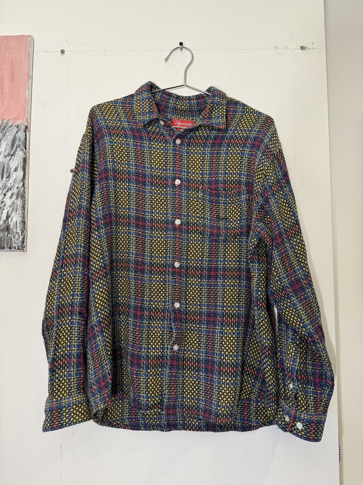 image of Supreme Basket Weave Knit Flannel Button Shirt, Men's (Size Medium)
