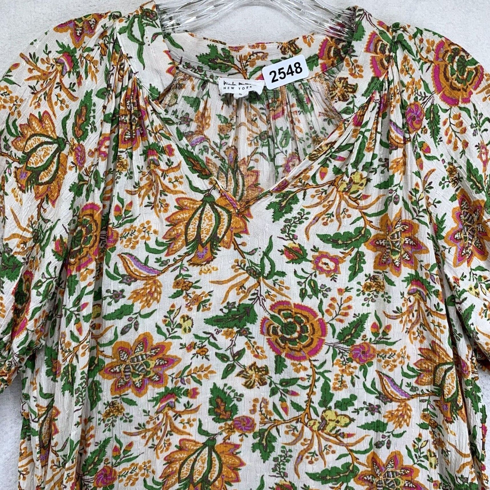 Nicole Miller VINTAGE Nicole Miller Women's Blouse S Floral Peasant Boho V Neck 3/4 Sleeve Rayon Size S / US 4 / IT 40 - 5 Thumbnail