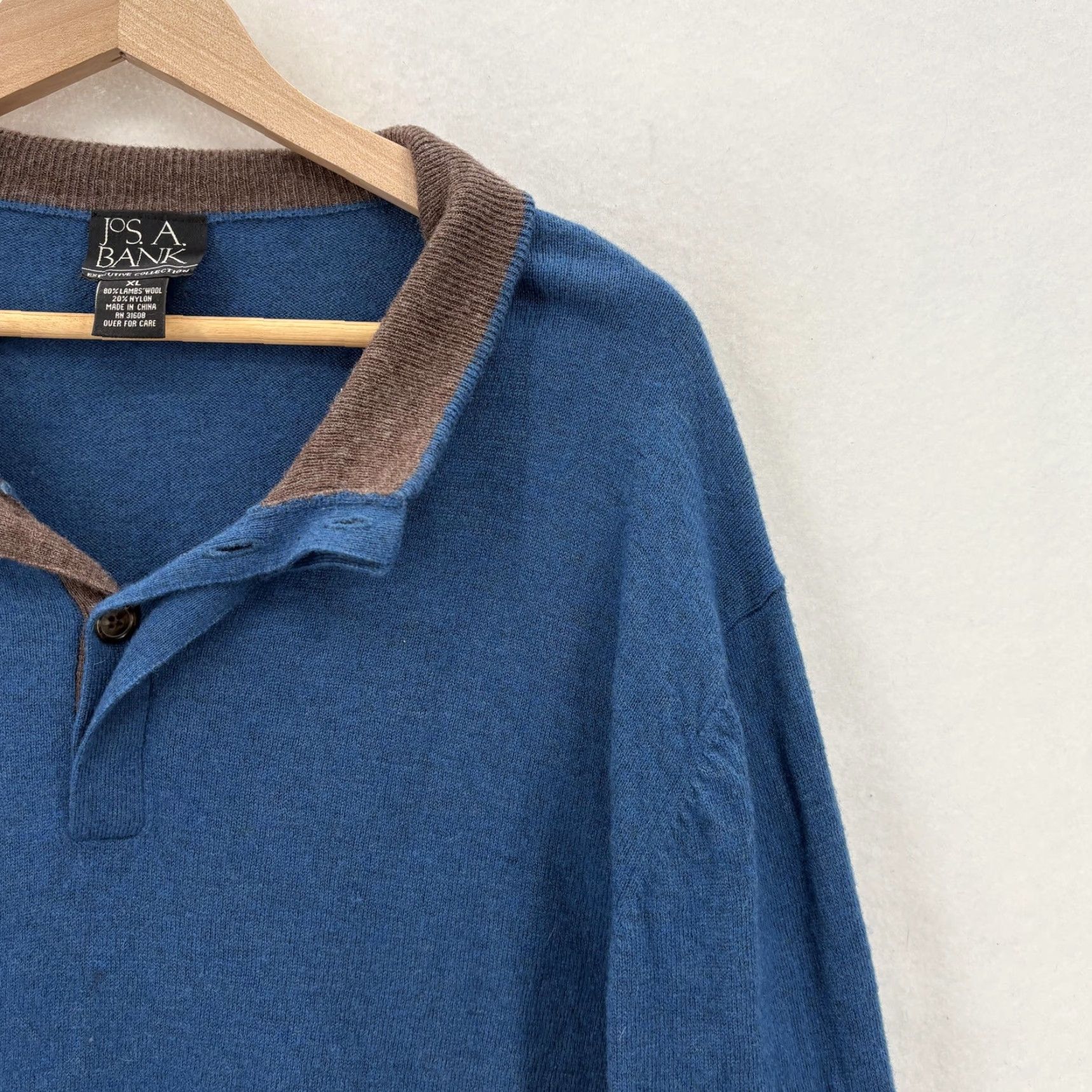 Jos. A. Bank Jos. A. Bank Sweater Mens XL Blue Wool Nylon Pullover Long Sleeve Knitted Knit Collared Button Solid Wool Blend Pullover XL Mens Blue Size US XL / EU 56 / 4 - 2 Thumbnail