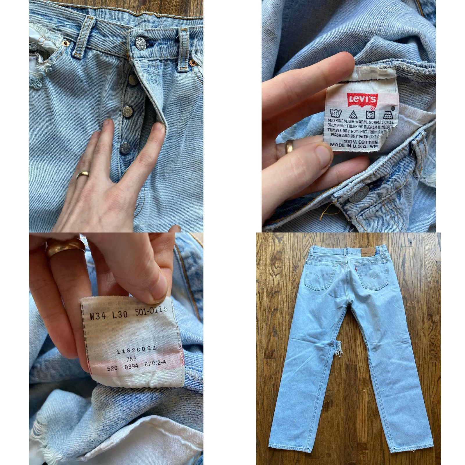 Levi's VTG Levis 501 Jeans Mens 32x29 Made in USA Blue Light Wash Thrashed Distressed Size US 34 / EU 50 - 8 Thumbnail