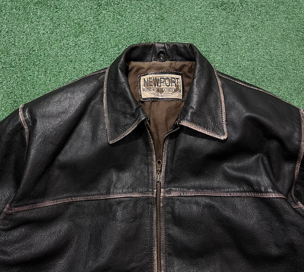 Leather × Vintage Real Leather Jacket Vintage 90s Genuine Newport Size US L / EU 52-54 / 3 - 4 Thumbnail