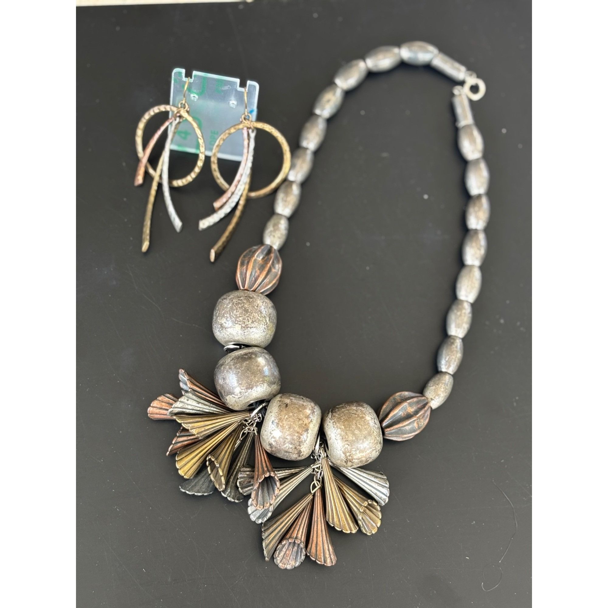 Other Chunky Metallic Statement Necklace & Gold-Tone Dangle Earrin Size ONE SIZE - 2 Thumbnail