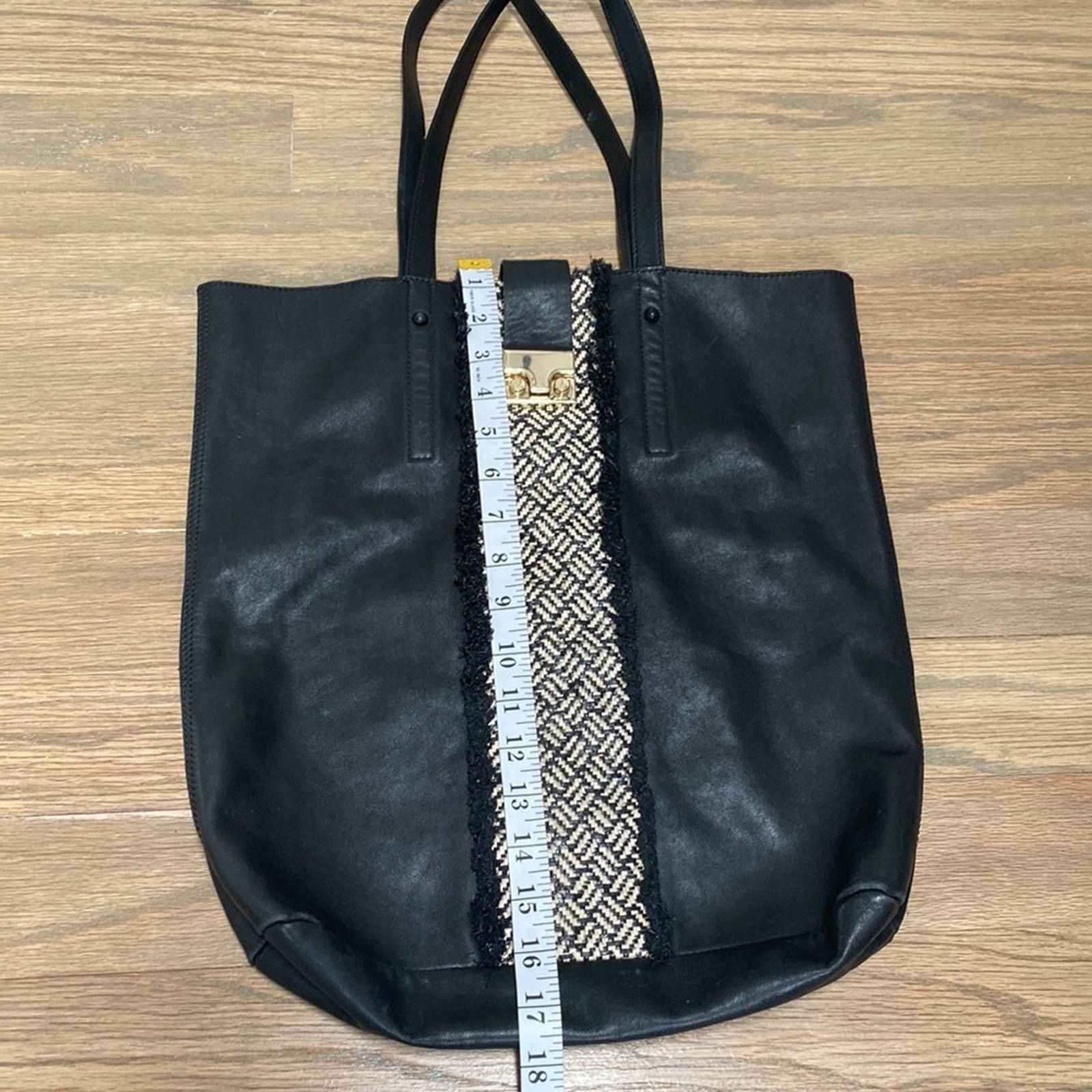 Loeffler Randall Loeffler Randall Black Tall Leather and Raffia Shopping Tote Size ONE SIZE - 6 Thumbnail