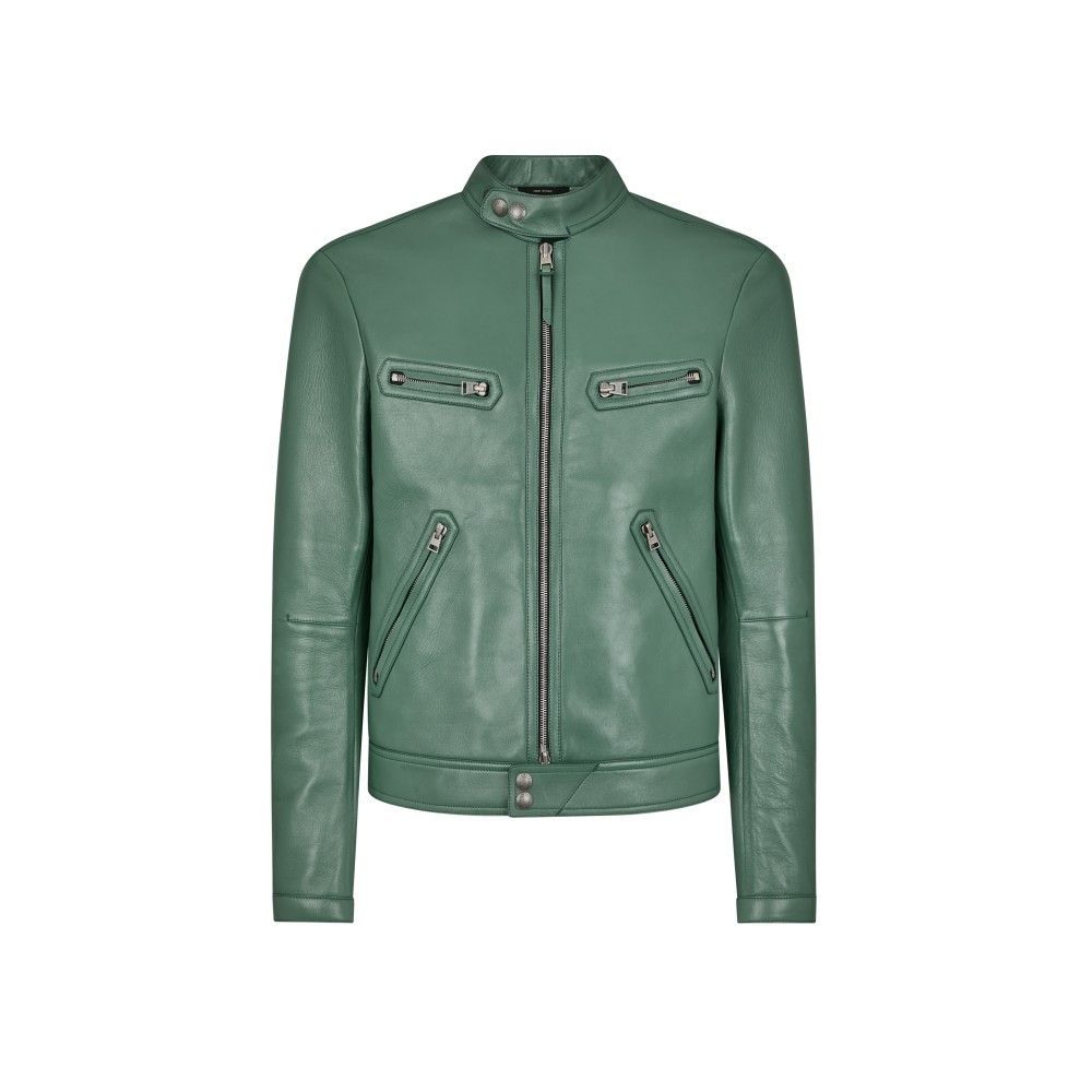 Tom Ford o1loc1c0924 LXR014 Leather Biker Jacket in Green Size US L / EU 52-54 / 3 - 1 Thumbnail