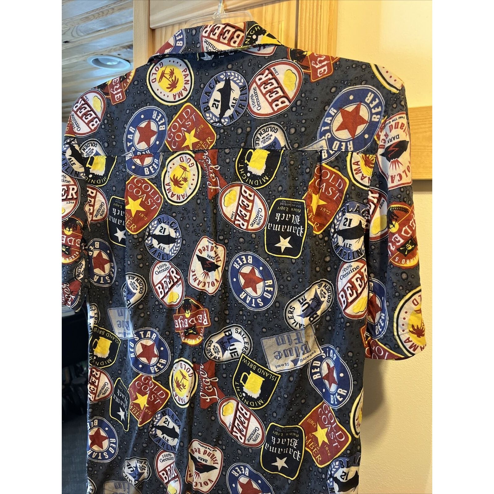 George George Men's Small 34-36 Gray Beer Print SS Rayon Shirt Size US S / EU 44-46 / 1 - 2 Thumbnail