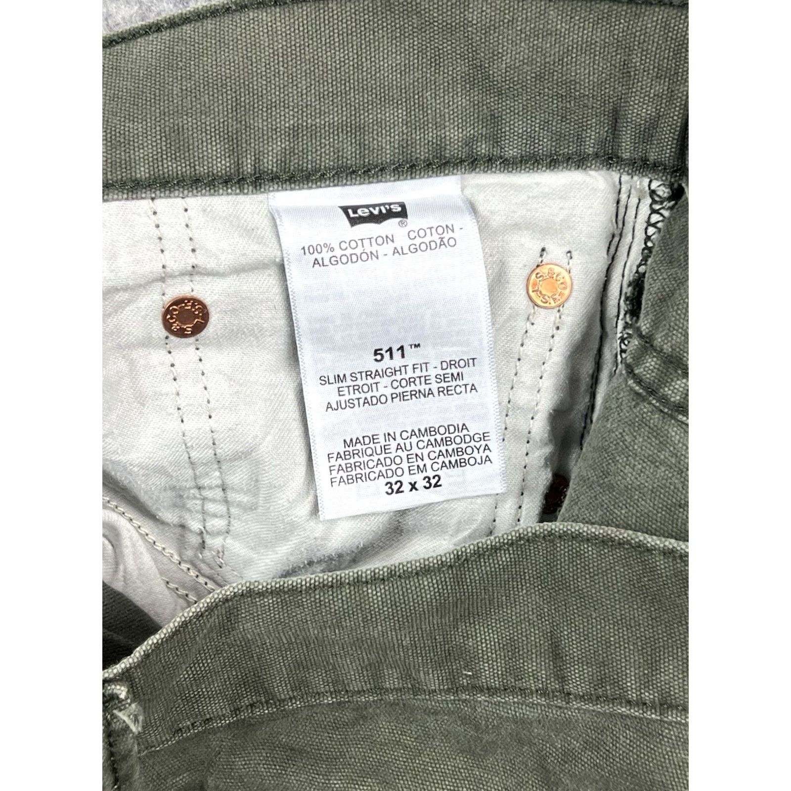 Levi's VINTAGE Levi's 511 Jeans Slim Fit Green Olive 32x32 Denim Cotton Zip 5-Pocket Mens Straight Day 90s Logo USA Hardwear Velcro Size US 32 / EU 48 - 7 Thumbnail