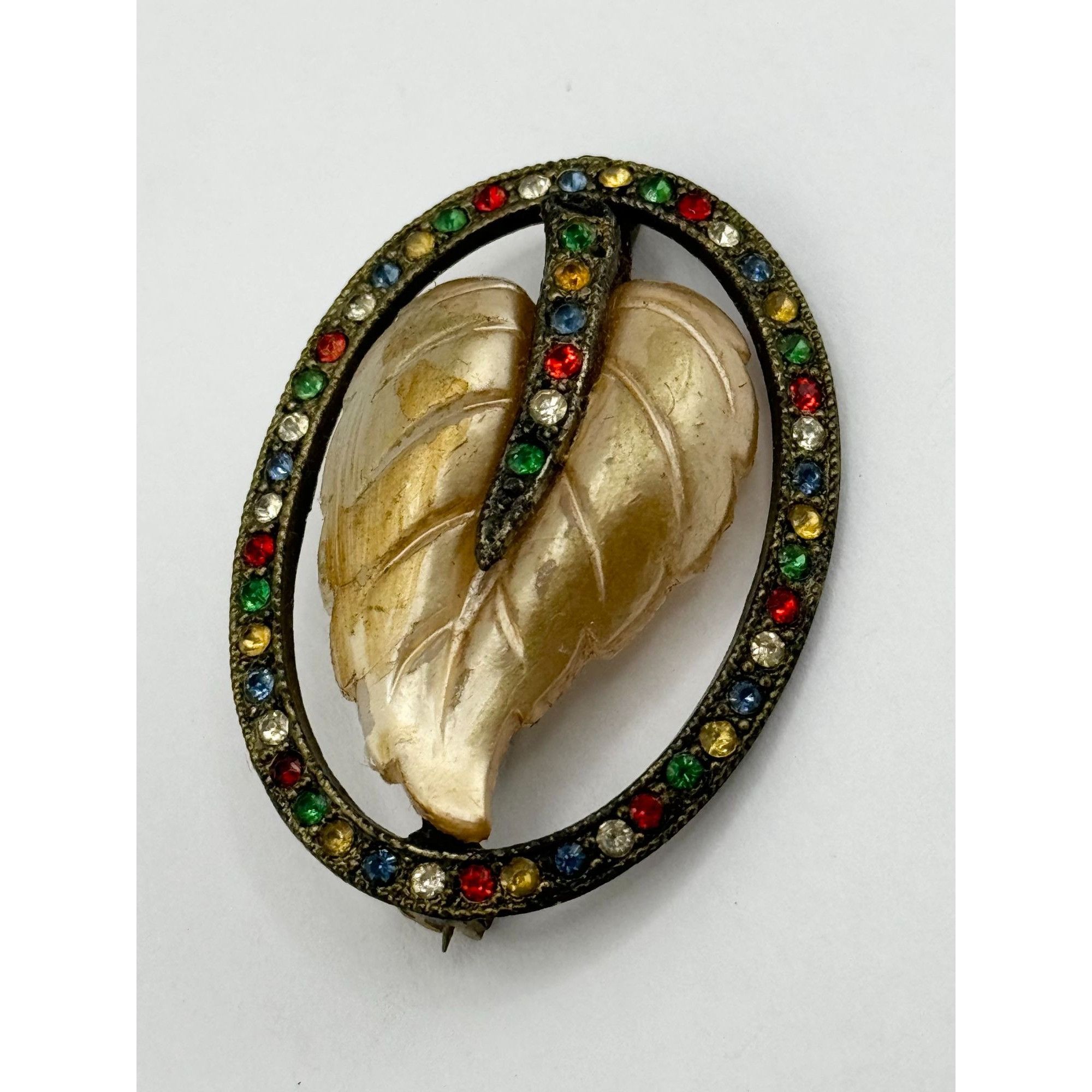 Vintage Estate vintage rhinestone leaf brooch pin Size ONE SIZE - 1 Thumbnail