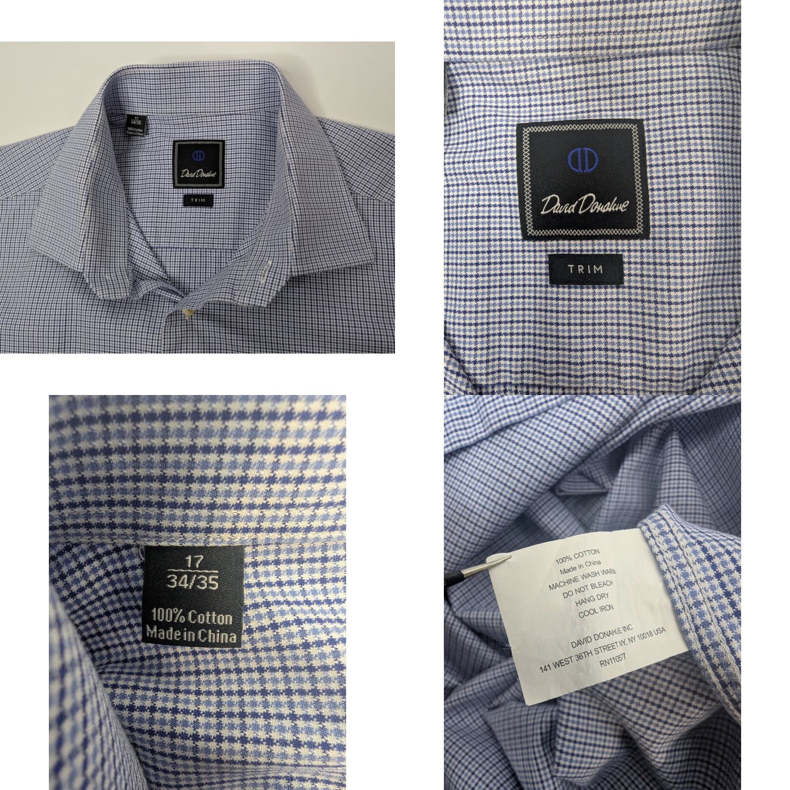 David Donahue David Donahue Dress Shirt Mens 17 34/35 Trim Fit Long Sleeve Tattersall Blue Dress Shirt Mens 17 34/35 Blue Tattersall Slim Long Sleeve Collared Shirt Size 46R - 8 Thumbnail