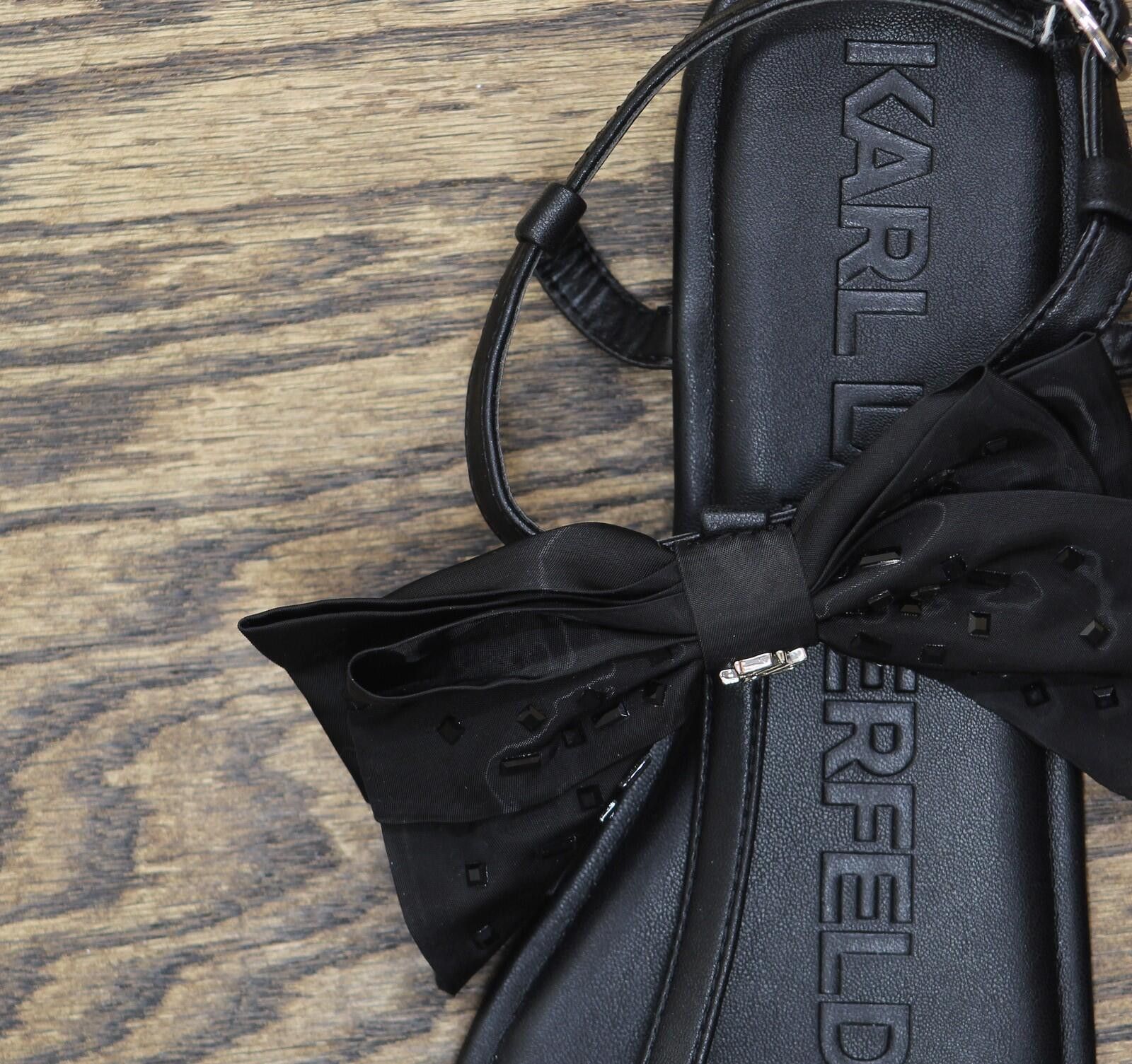 Karl Lagerfeld Nwt Karl Lagerfeld Studded Bow Thong Sandal Slide Black 9m Size US 9 / IT 39 - 7 Thumbnail