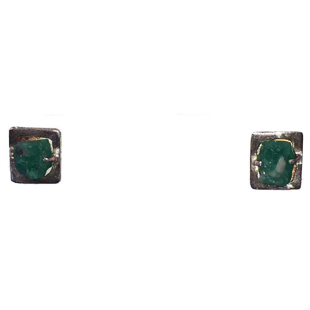 Designer Artisan Natural Emerald Nugget Earrings Set Sterling Silver Size ONE SIZE - 2 Thumbnail