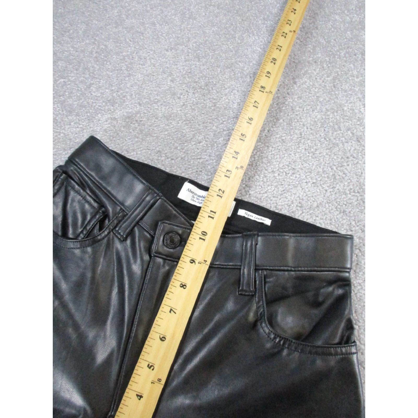 Abercrombie & Fitch VINTAGE Abercrombie & Fitch Women's Pants Petite 0 Black Faux Leather Straight 90s Dress Women Size 25" / US 0 / IT 36 - 6 Thumbnail