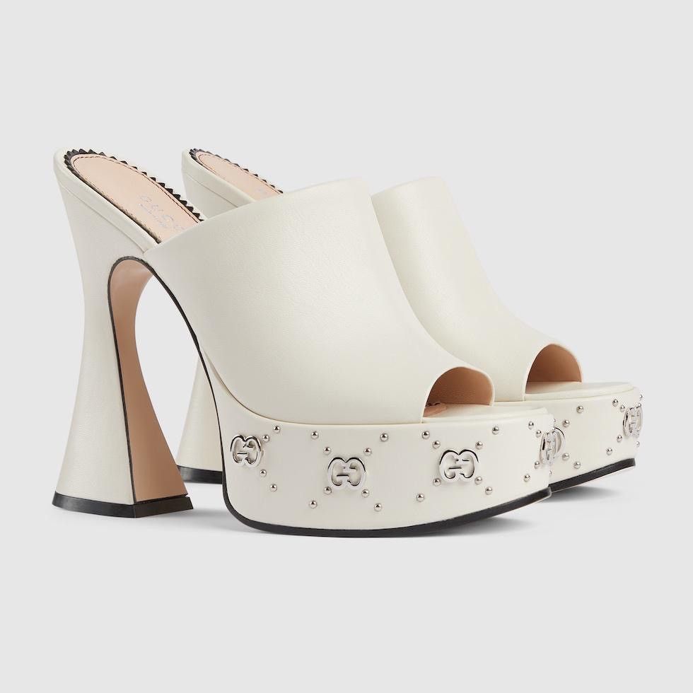 image of Gucci Interlocking G Logo Studs Platform Sandals In White, Women's (Size 4)