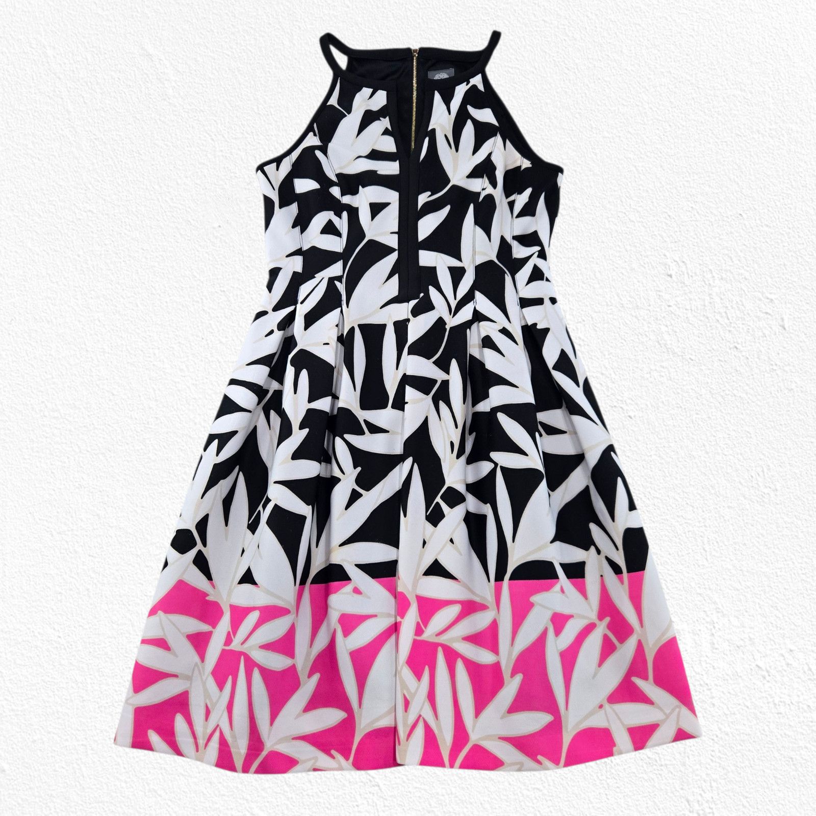 Vince Camuto Vince Camuto Black White Pink Leaf Fit & Flare Dress Size 12 Size XL / US 12-14 / IT 48-50 - 1 Thumbnail