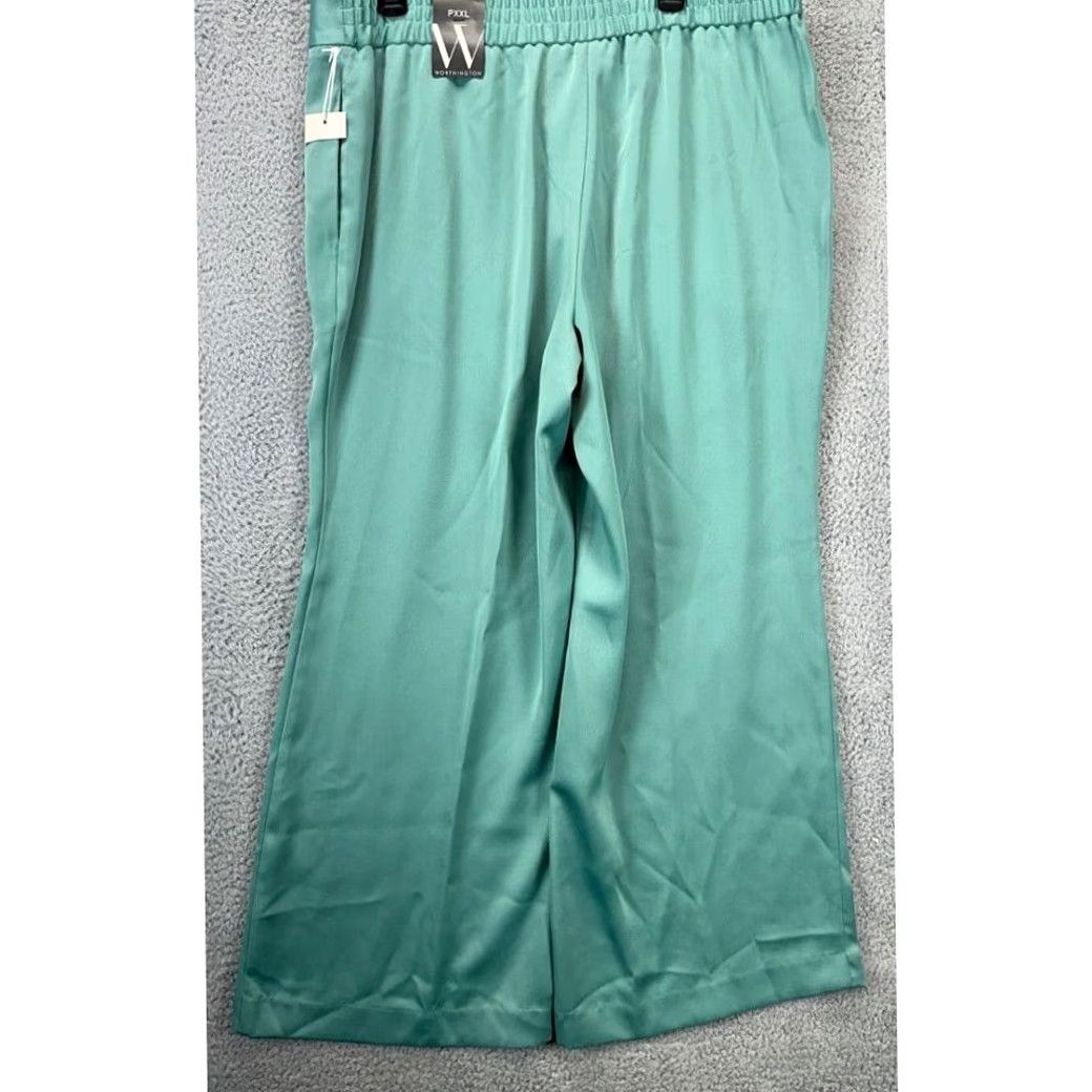 Worthington Worthington Cropped Pants Womens P2XL Petite Teal Wide Leg High Rise NEW Size 40" / US 18 - 2 Thumbnail