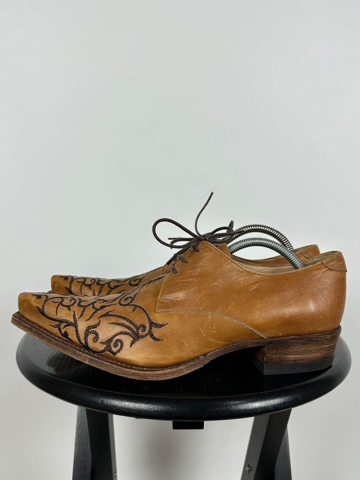 Sendra 7650 Sendra Brown Leather Embroidered Western Derby Shoes Size US 7 / EU 40 - 4 Thumbnail