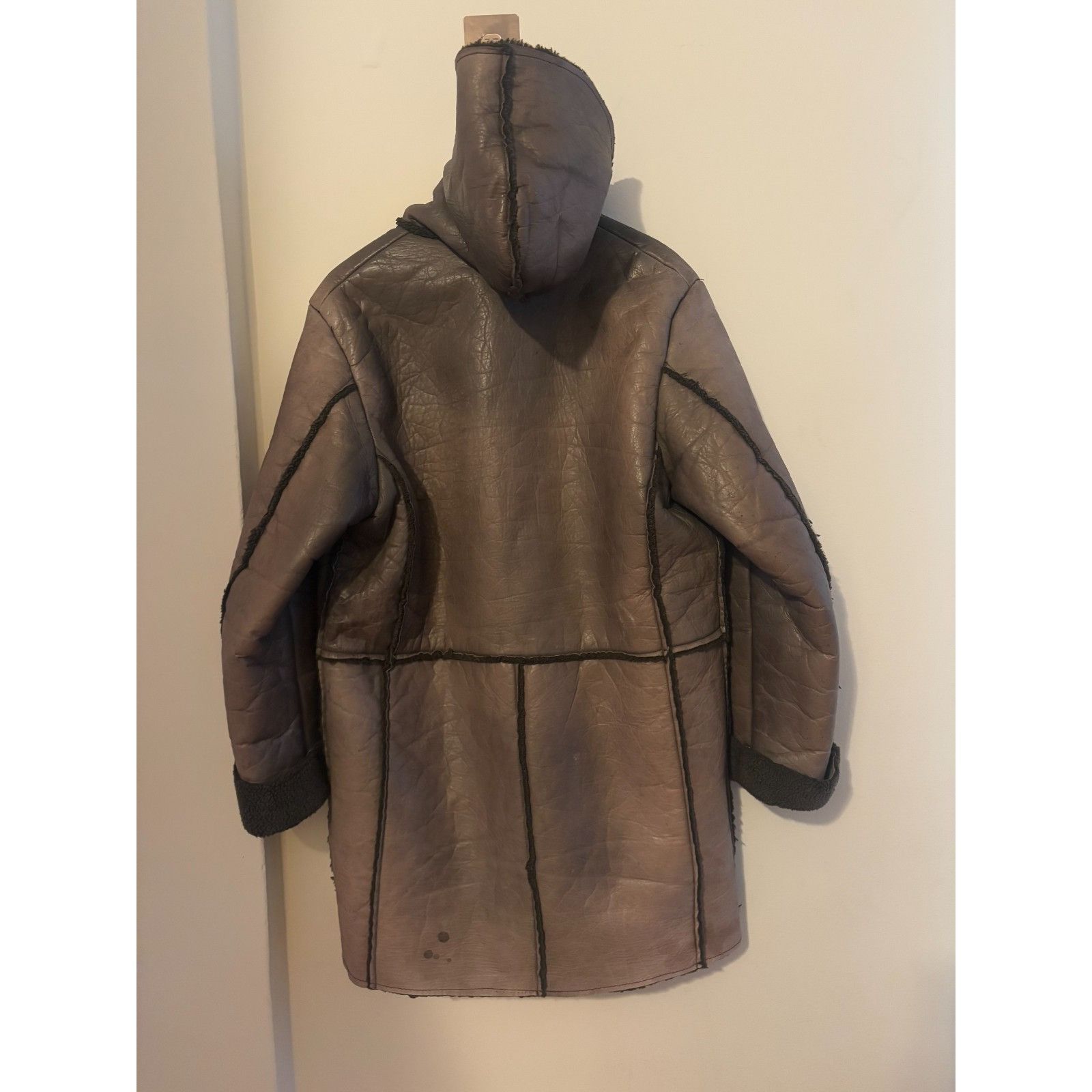 Blackmeans 291295 = Homme Hooded Leather Shearling Coat Jacket size F Size US L / EU 52-54 / 3 - 9 Thumbnail