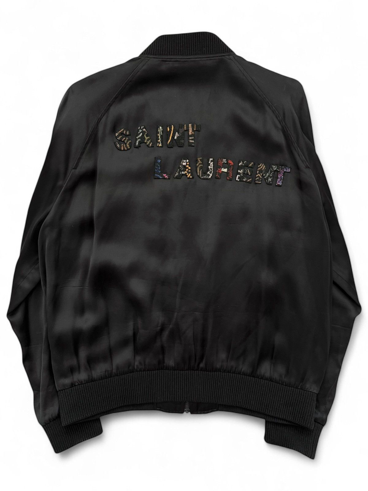 Saint Laurent Paris 2018 Beaded Satin Teddy Souvenir Bomber Jacket Size US M / EU 48-50 / 2 - 1 Thumbnail