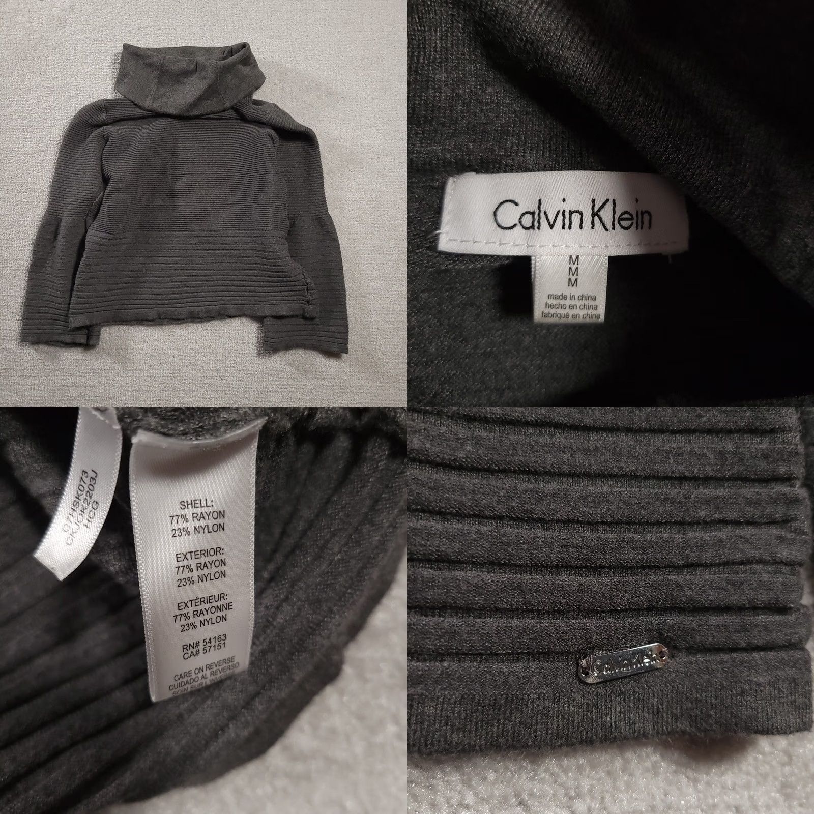 Calvin Klein Calvin Klein Sweater Women's M Gray Turtleneck Long Sleeve Logo Ribbed Pullover Knit Casual, Regular Fit, Fall Winter Spring Size M / US 6-8 / IT 42-44 - 8 Thumbnail