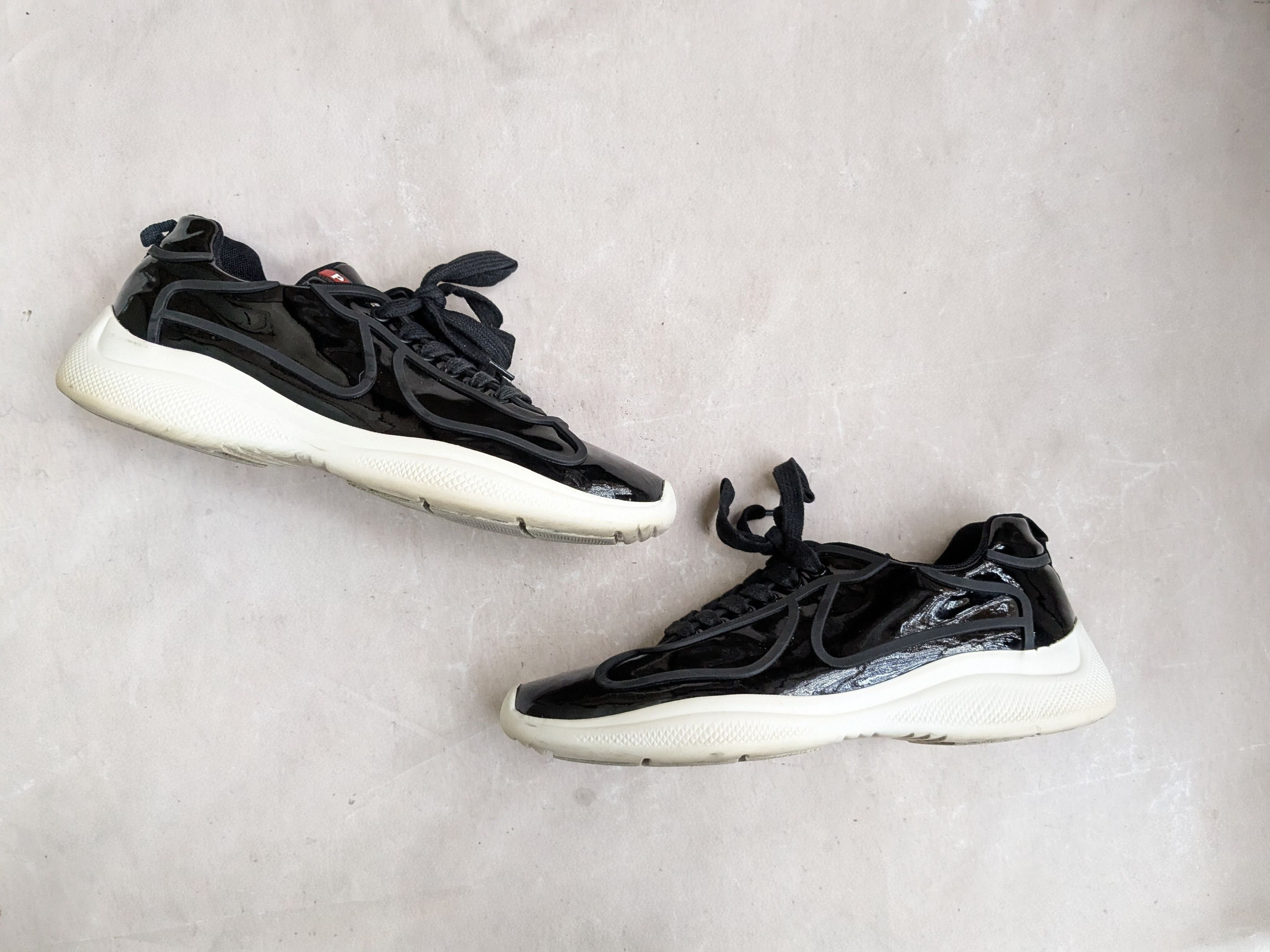 Prada America's Cup Sneakers Black Patent Leather 9 Low Tops