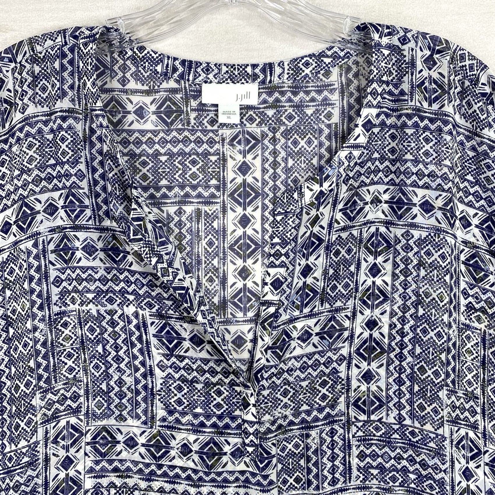 J. Jill J. Jill Top Women XL Blue Geometric Sheer Tunic Cap Sleeve V Neck Lightweight Shirt Adults Womens Size XL / US 12-14 / IT 48-50 - 2 Thumbnail