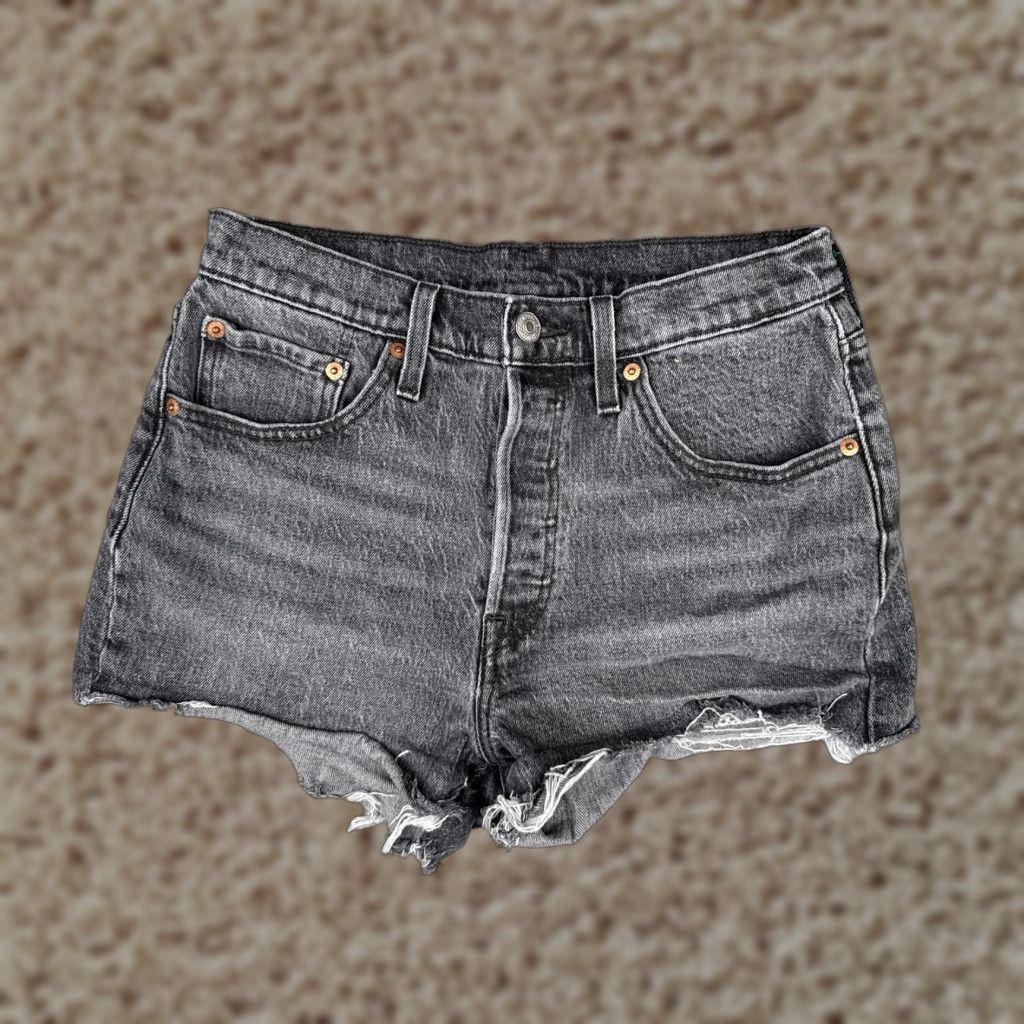 Levi's Levis Shorts Womens 28 Black Gray High Rise Denim Cutoff Button Fly Fray Hem Size 28" / US 6 / IT 42 - 1 Thumbnail
