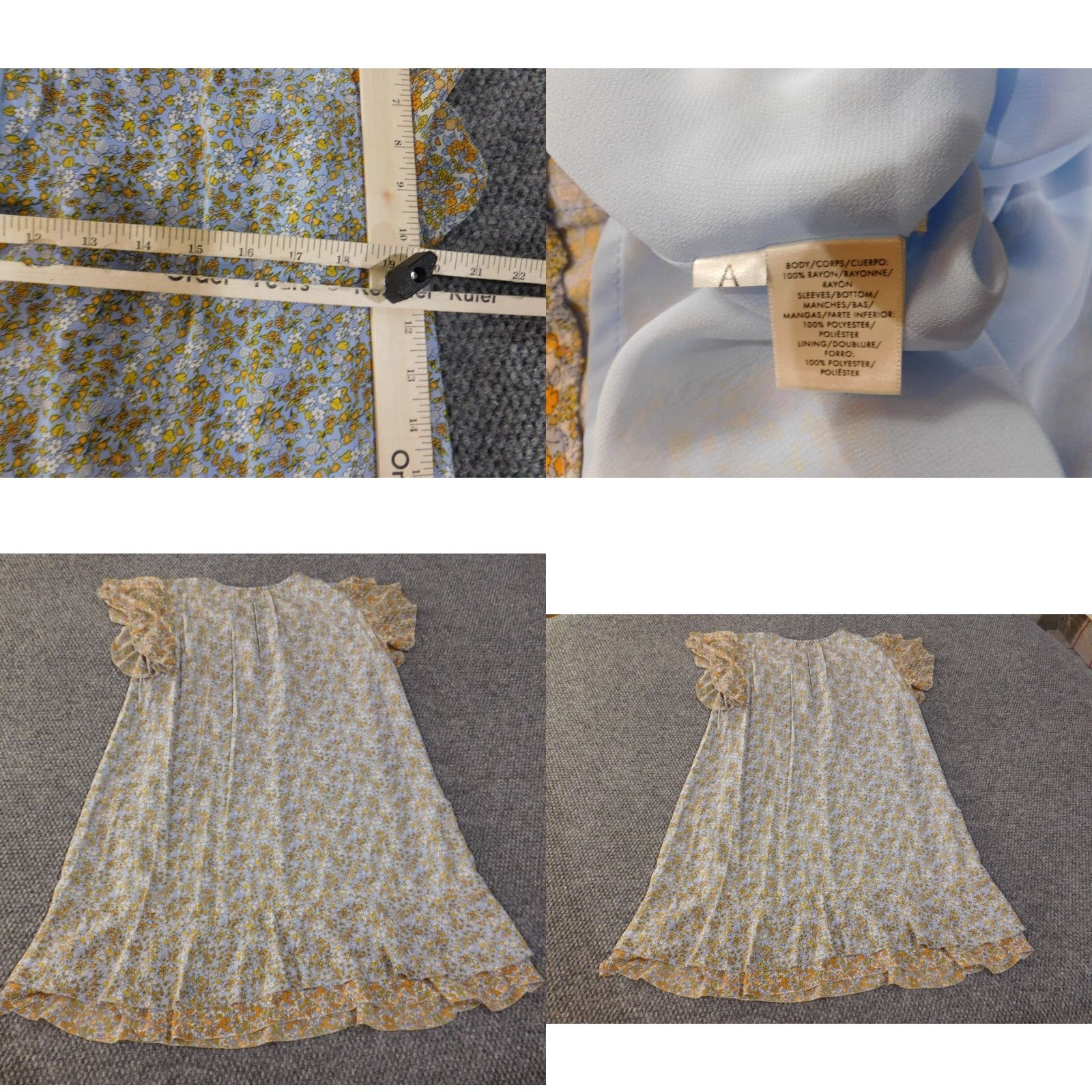 Ann Taylor Ann Taylor Dress Womens Large Blue Floral Lined Ruffles Pullover A-Line Knee Length Casual Crew Neck Polyester Rayon Straps Size L / US 10 / IT 46 - 8 Thumbnail