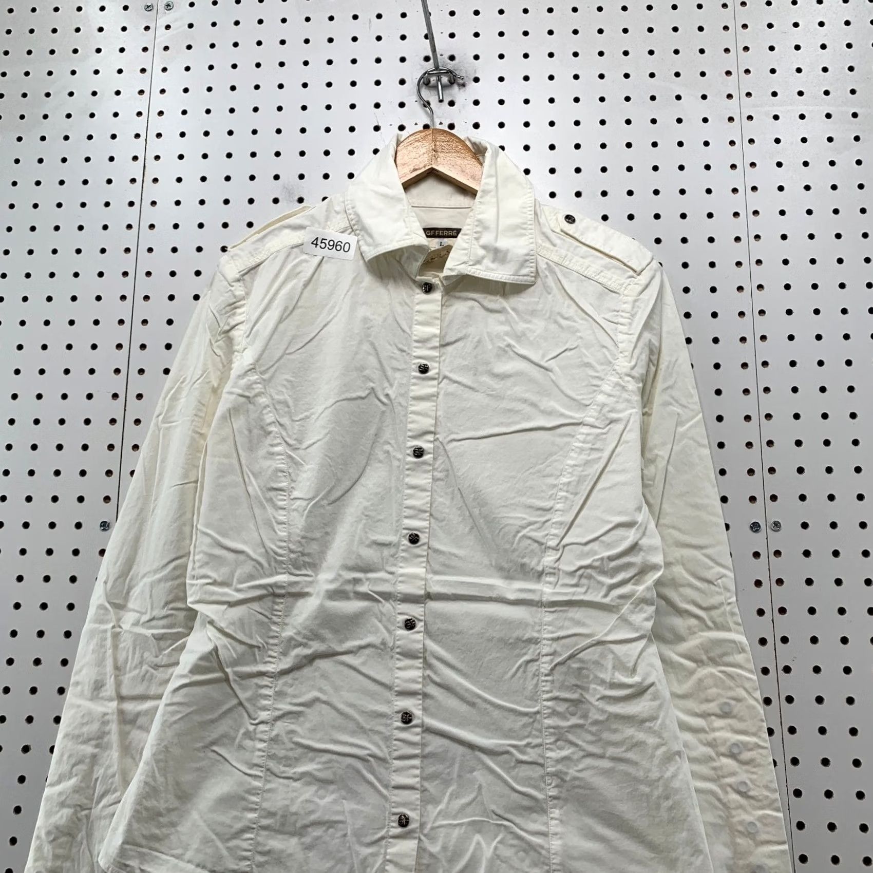 Vintage Gfferre Button Top Womens Large Studded Snap White Long Sleeve Made Italy Shirt Womens L White Studded Button-Up Size L / US 10 / IT 46 - 3 Thumbnail