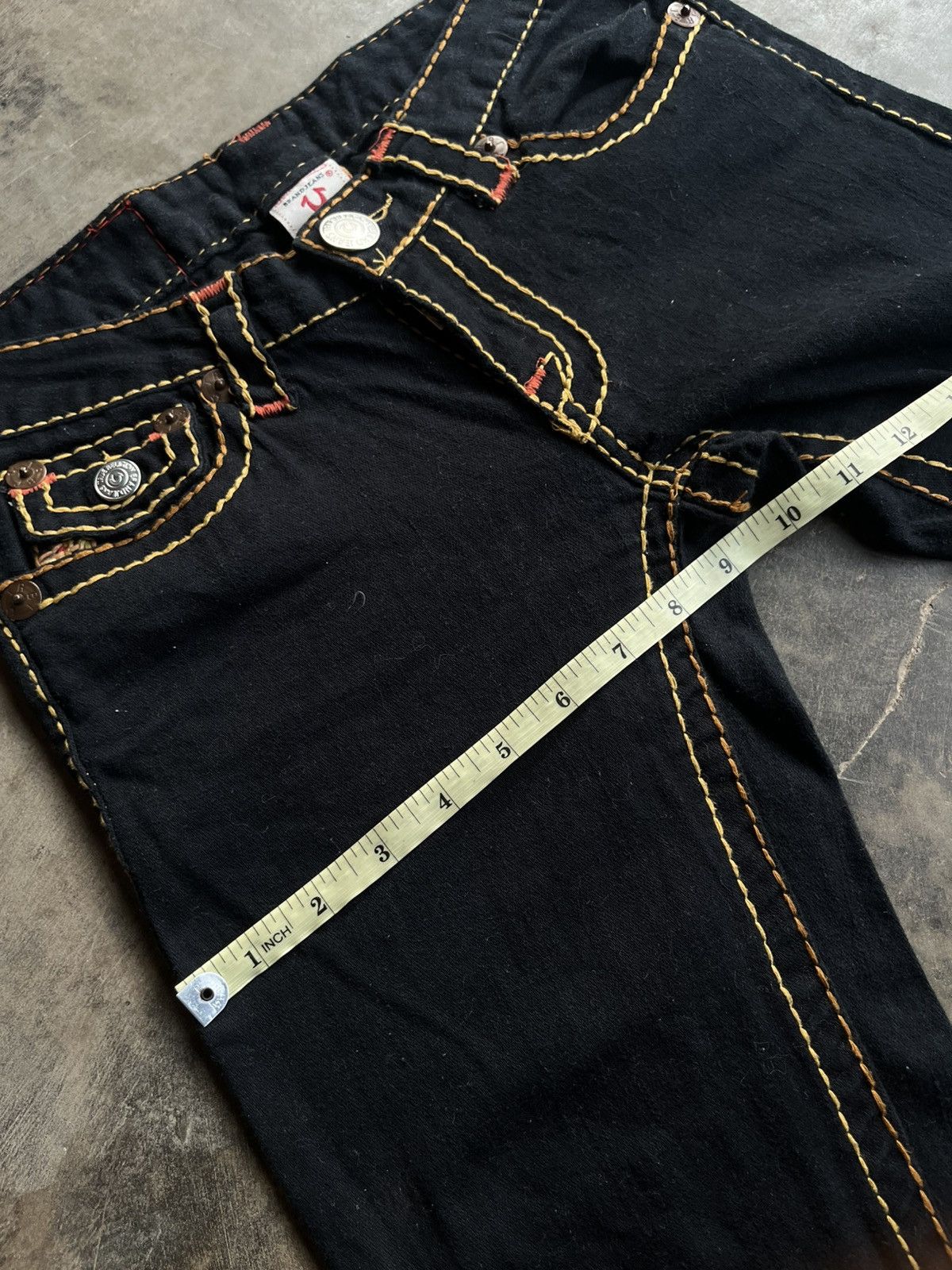 If Six Was Nine TRUE RELIGION BLACK FLARE BOOTCUT DENIM JEANS PANTS PATTERN Size US 26 / EU 42 - 14 Thumbnail