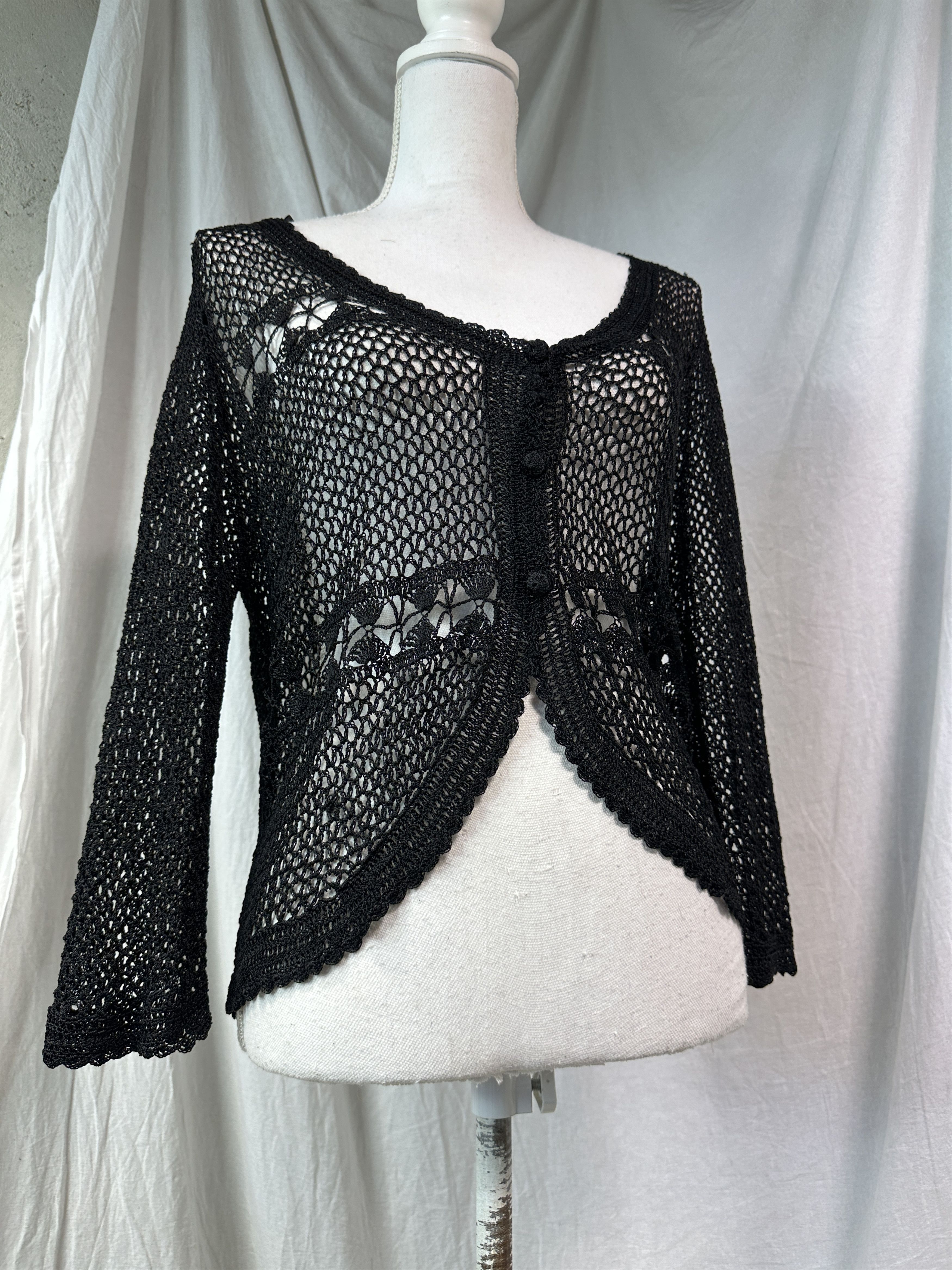 Vintage Vintage Avant Garde Crochet Fairy Mesh Viscose Cardigan Y2K Size L / US 10 / IT 46 - 1 Thumbnail