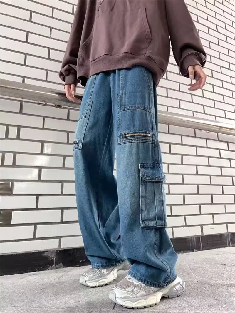Cargo Jeans Men Big Pocket Loose