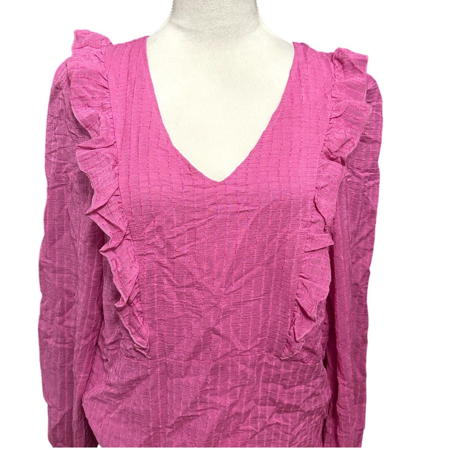 Other Vero Moda V-Neck Blouse Ruffle Striped Pattern Pink S NWOT Size S / US 4 / IT 40 - 2 Thumbnail