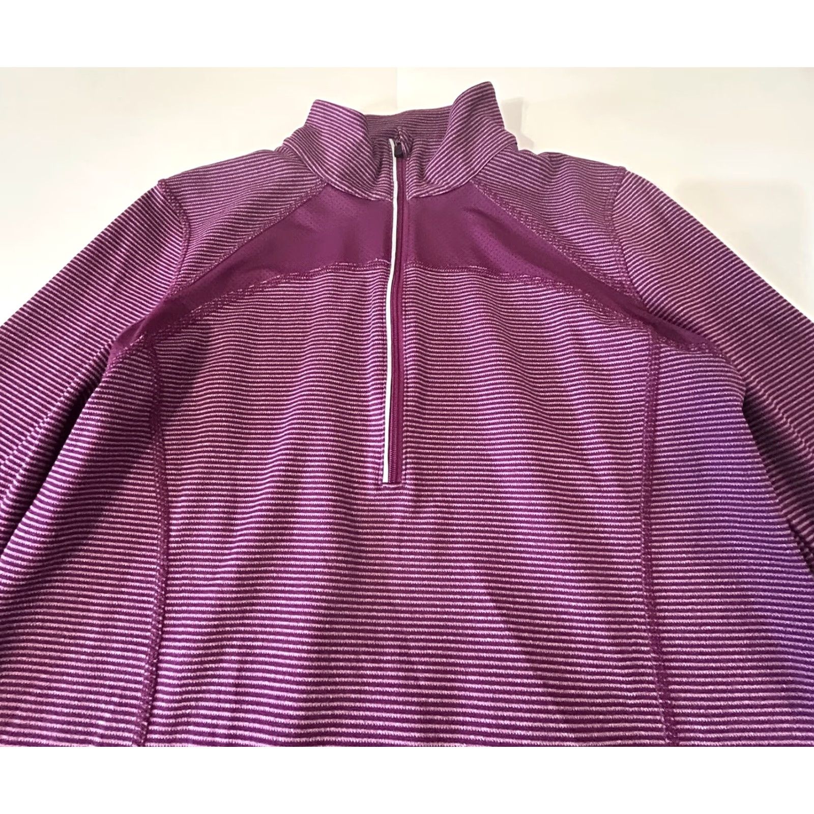 Vintage XERSION Slim Fit Long Sleeve Pullover Top Women Small Purple Striped 1/4 Zip Pullover Mock Neck Lightweight Casual Activewear Season: All Size S / US 4 / IT 40 - 5 Thumbnail