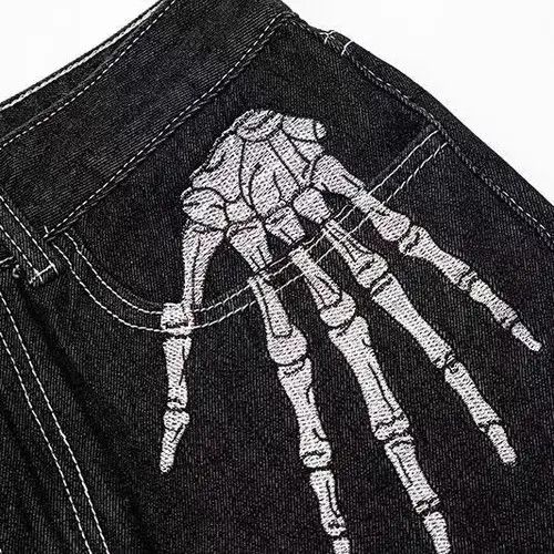 Japanese Brand × Jean Street embroidered skull wide leg jeans Size US 32 / EU 48 - 2 Thumbnail