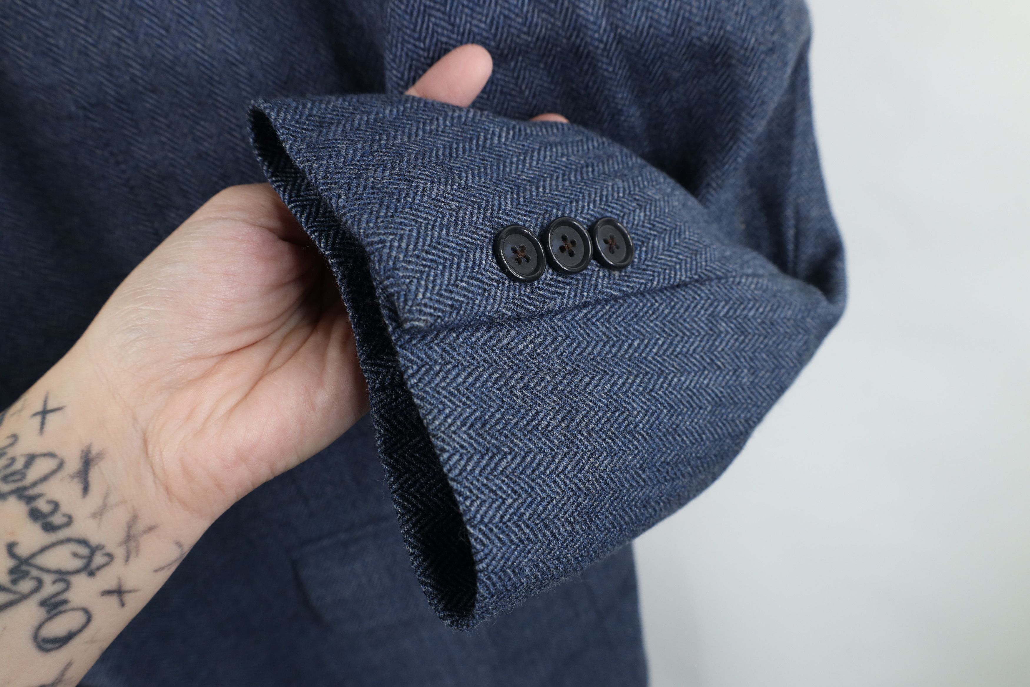 Vintage Vintage 90s Y2K Herringbone Suit Coat Blazer Jacket Blue Size US XXL / EU 58 / 5 - 7 Thumbnail