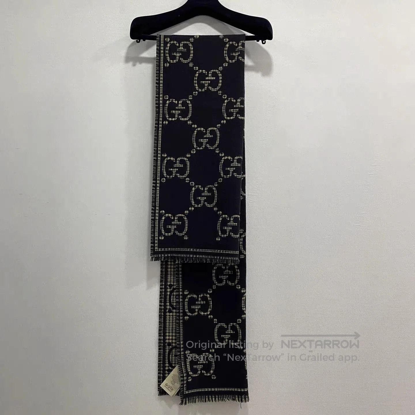 Gucci Black Patterned Fringed Scarf. Size ONE SIZE - 4 Thumbnail